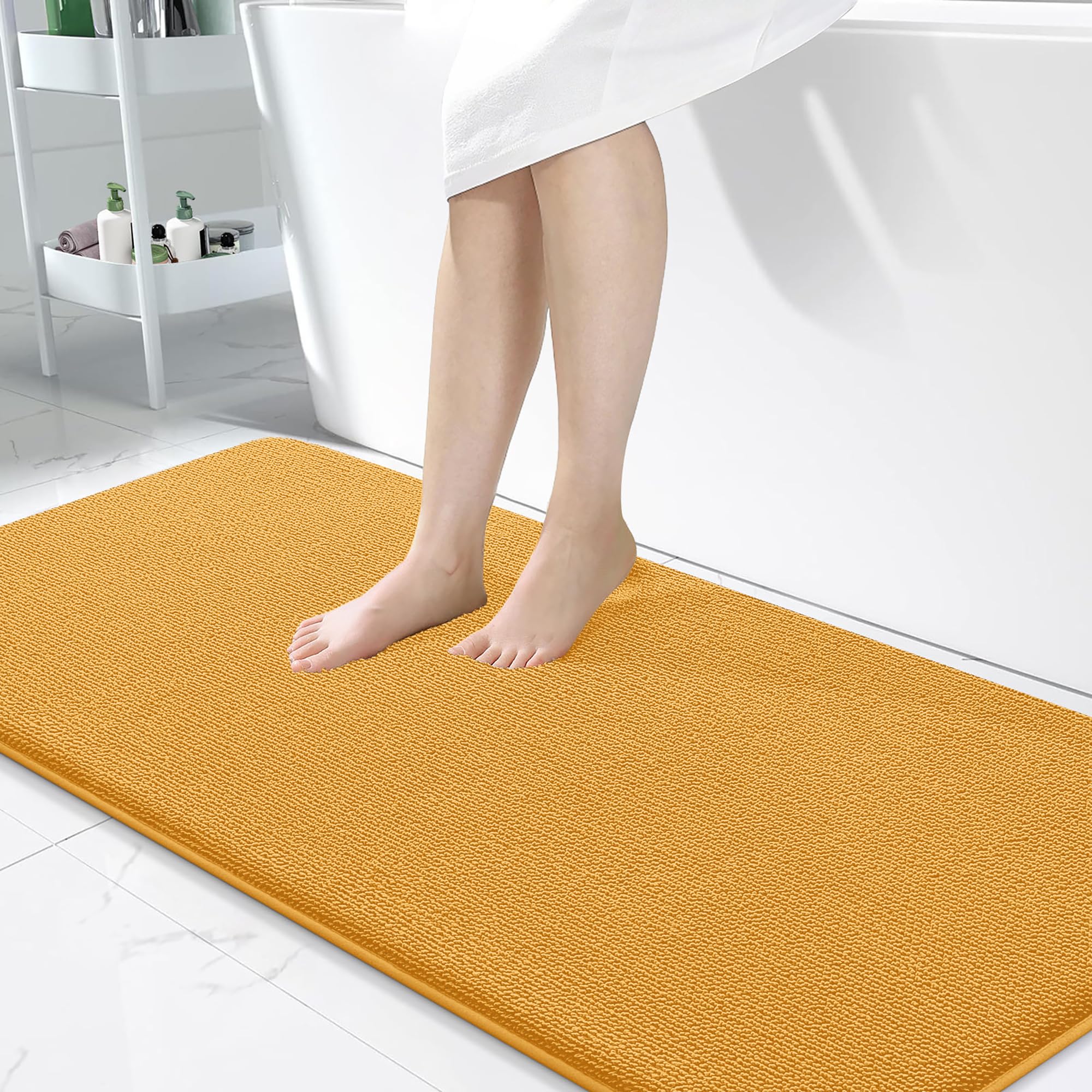 OLANLY Memory Foam Bathroom Runner Rugs 47x24, Long Bath Mat, Golden Yellow