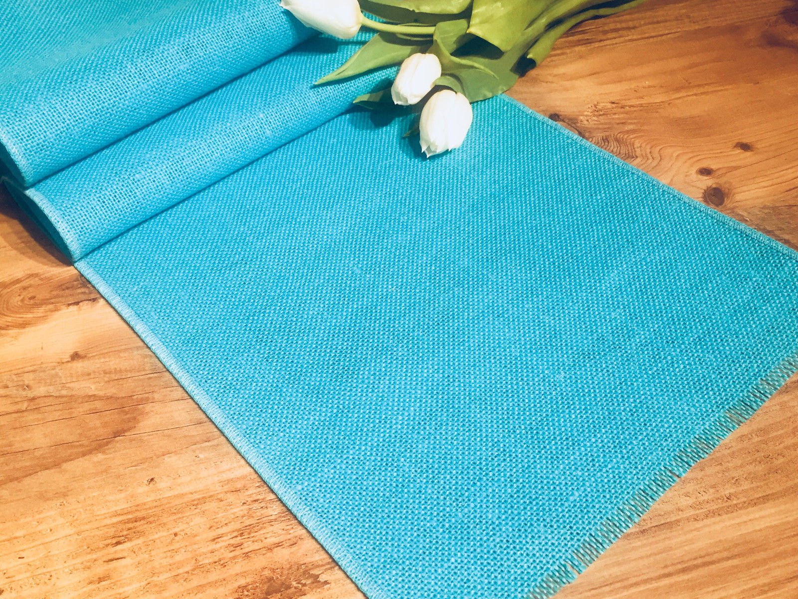 LushFabric Rustic Burlap Jute Table Runner - Wedding Jute Hessian Tablecloth Runners - 30cm wide (TURQUOISE, 40 inches/102cm)