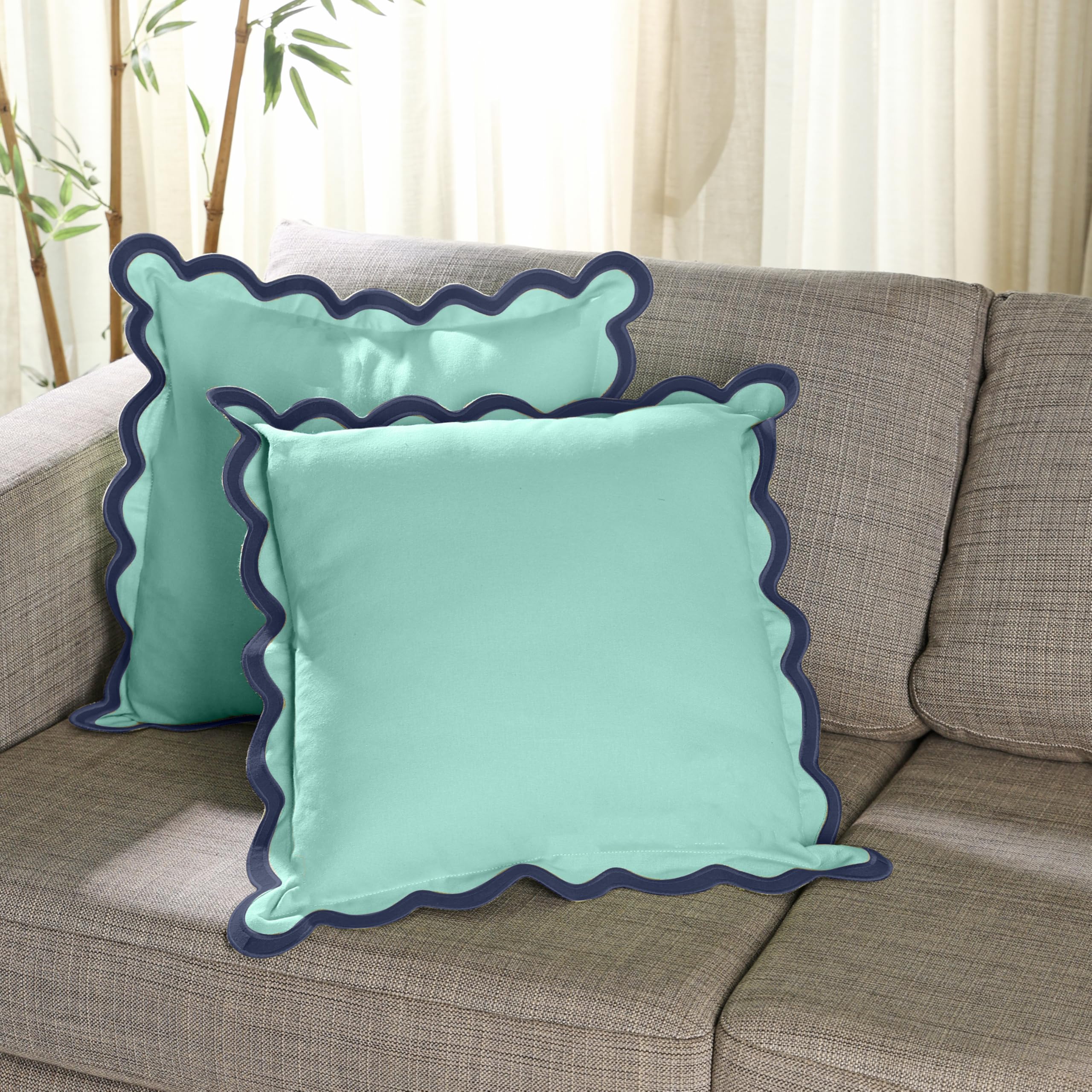 Folkulture Throw Pillow Covers for Couch, 18x18 Decorative Couch Pillows for Living Room, 100% Cotton Boho Pillow Case or Cute Outdoor Pillows, Farmhouse Pillow Covers or Accent Pillows (ICY Mint)