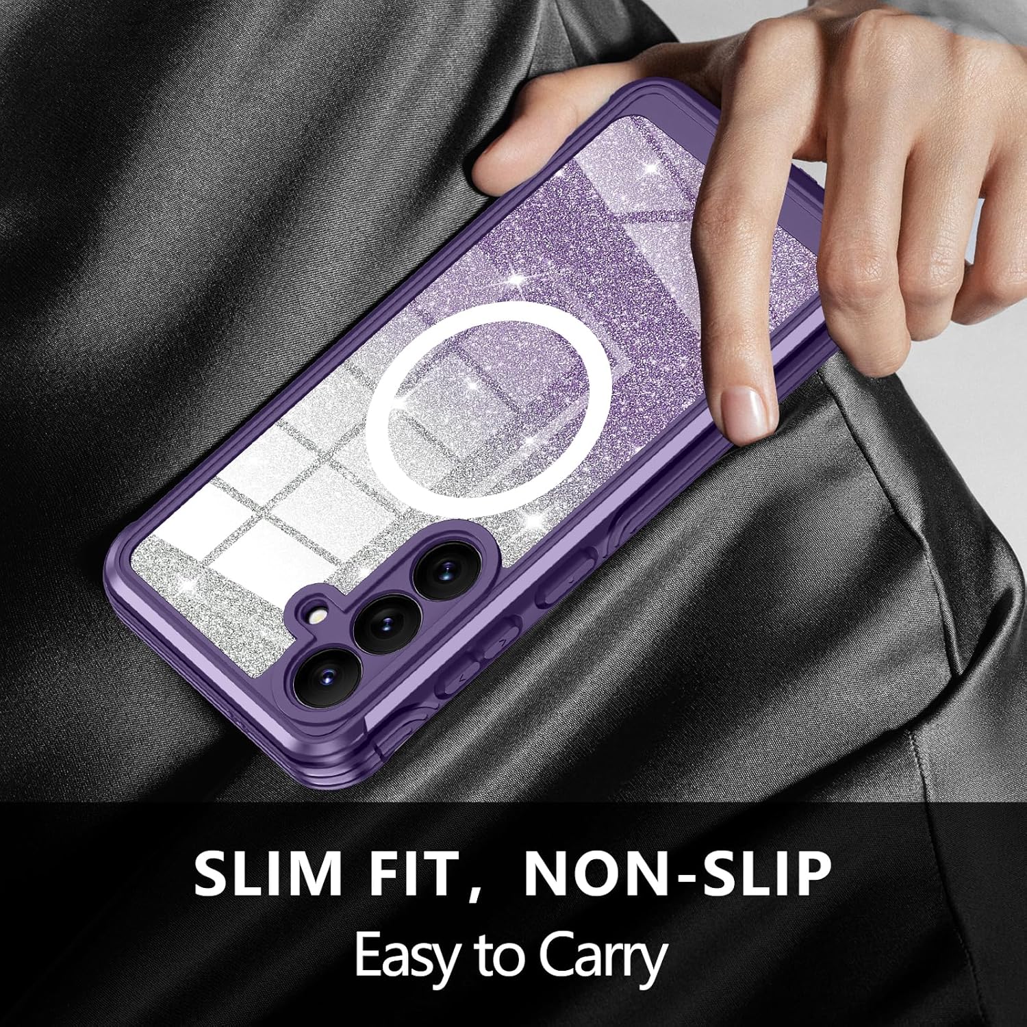 for Galaxy S25 Case,Compatible with MagSafe,Magnetic Glitter Case Built-in 9H Tempered Glass Screen Protector,Shockproof Protective Case for Samsung Galaxy S25,All Purple