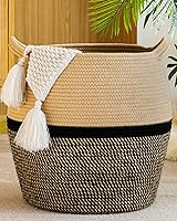 Vista 14 de KAKAMAY Cestas tejidas para almacenamiento (17 x 17 pulgadas), canasta grande de ropa para bebé, cesta de lavandería plegable, cesta de manta