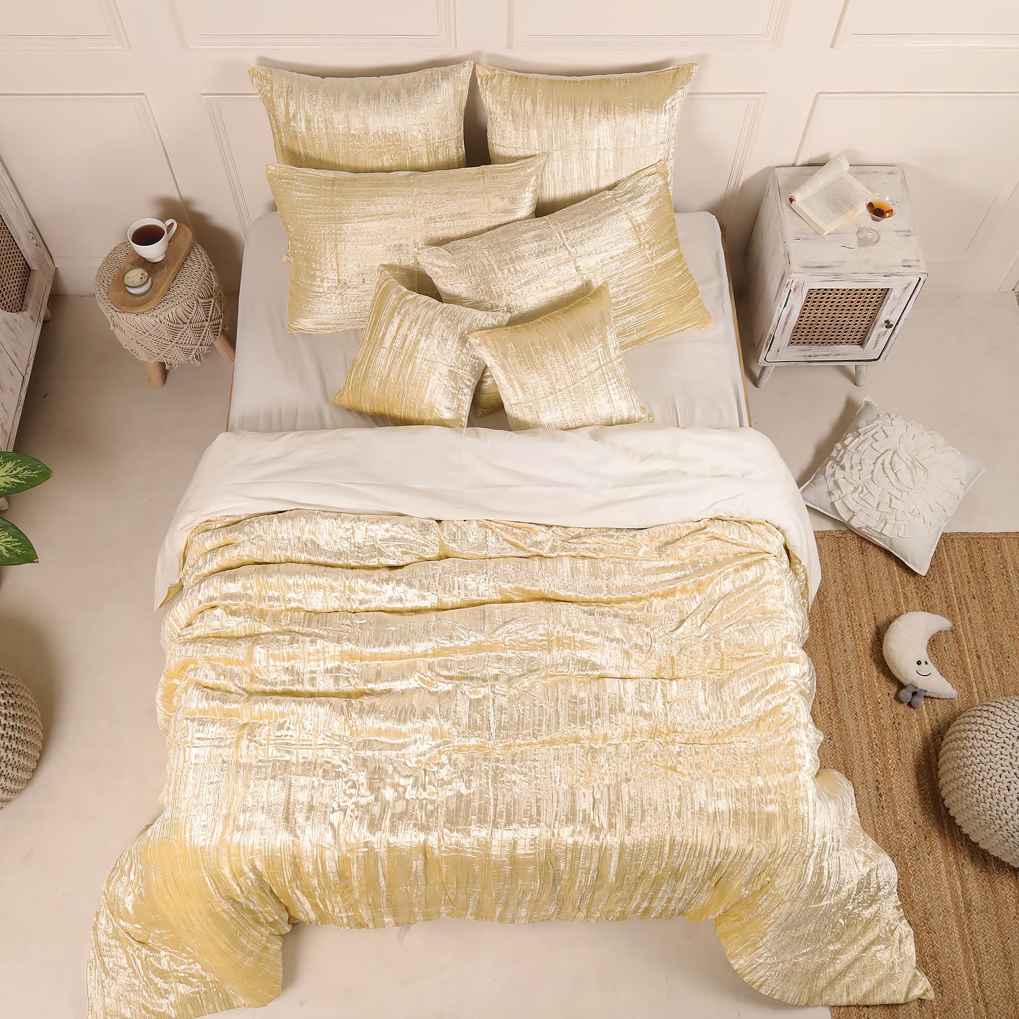 Luxury Velvet Duvet Cover Set 3Pcs Kids Bedding Sets Duvet Cover Sets Child Toddler Soft Touch and Comfortable Breathable UO Comforter Zipper Included (Crush- Custard Yellow, Twin XL 59