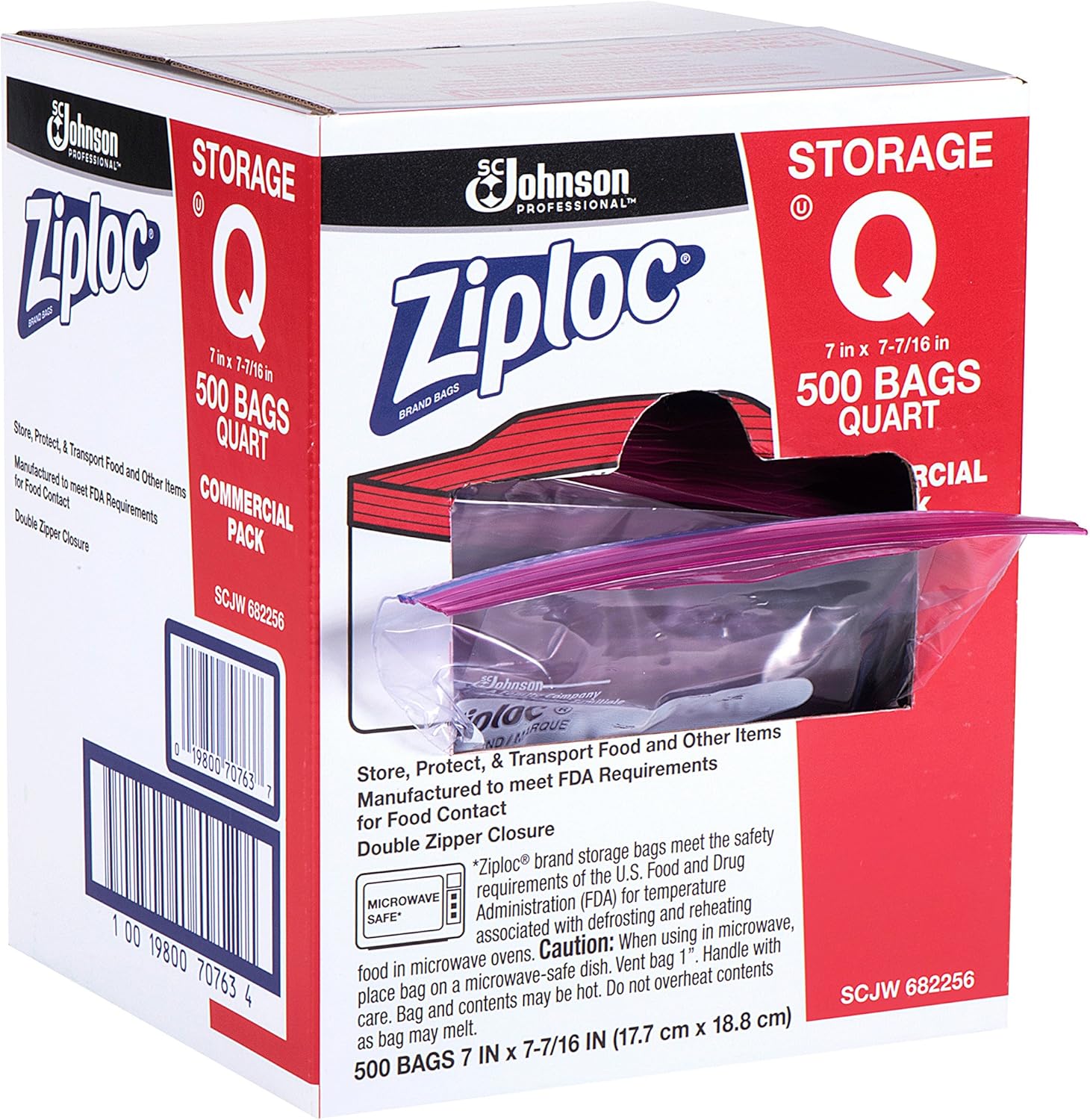 SC Johnson Professional, Ziploc Storage Bags, For Food Organization and Storage, Double Zipper Seal, Easy-Open Tabs Quart, 500 Count (Pack of 2)