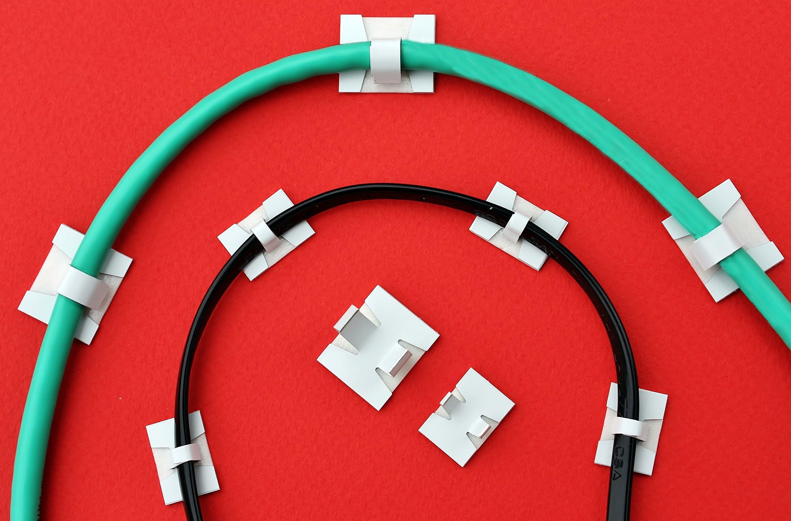 WHITE gloss coated aluminium self-adhesive cable clips - 10 SMALL open arm/modem clips for indoor use