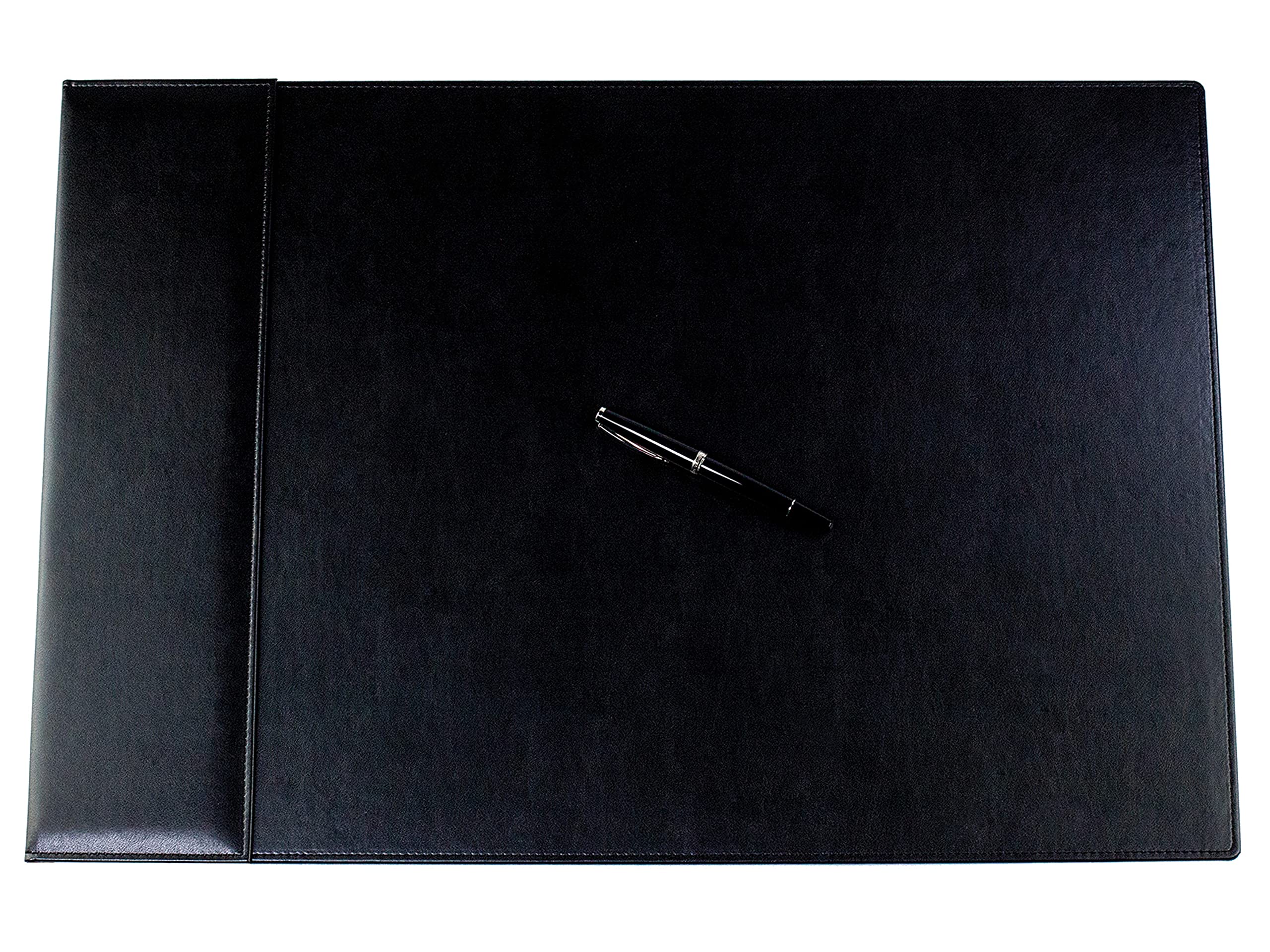 DELMON VARONE - personalisierbare Schreibtischunterlage mit Klappleiste 65 x 45 cm inkl. Block & Kalender 2026/2027 Lederimitiat Schwarz - Rutschfeste Kunstleder Schreibunterlage abwischbar