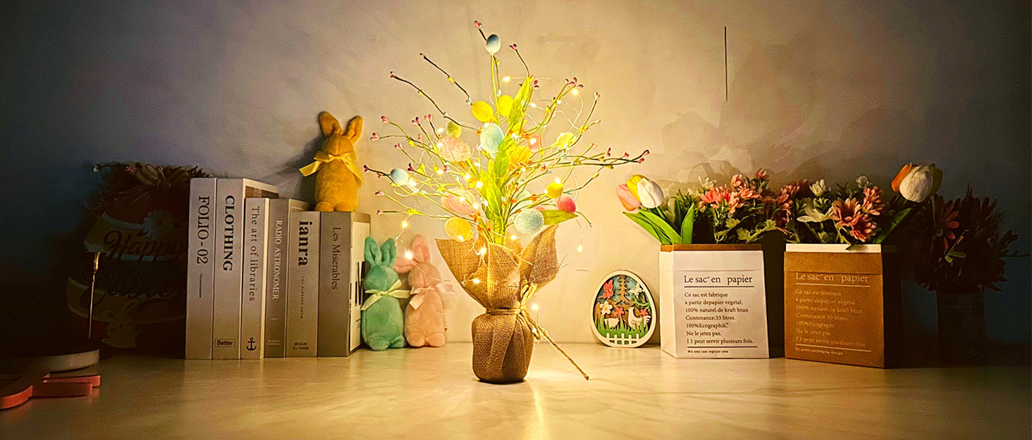 LED Osterbaum Lichter – Deko Baum Mit Buntem Osterei, Batteriebetrieben, Flexible Zweige, Für Frühling & Ostern