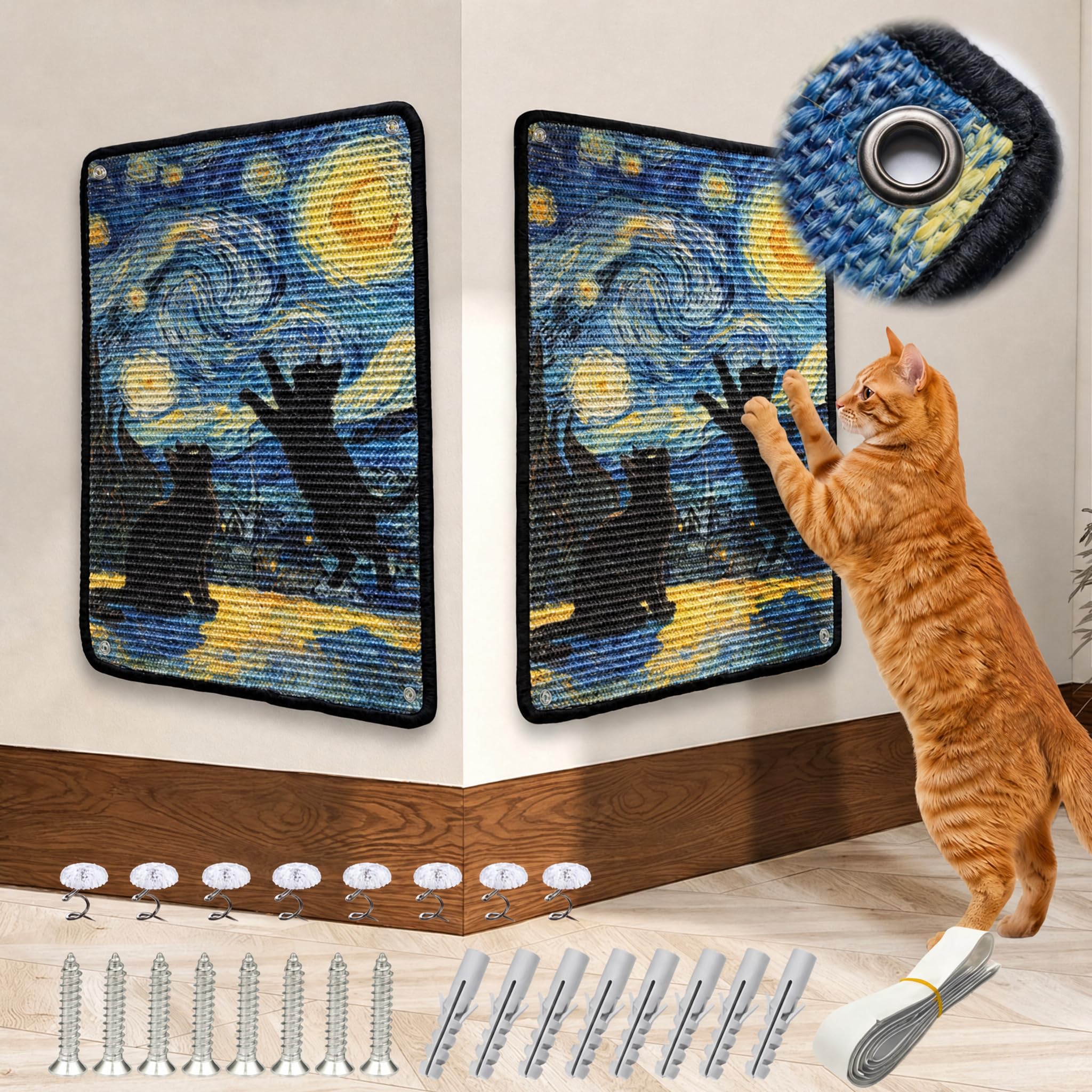 JanYoo Pack of 2 Cat Scratch Protection Cat Scratching Mat Sisal Scratching Mat for Cat Cat Scratching Mat for Sofa Furniture Door Scratch Protection 60 × 40 cm (Oil Painting A)
