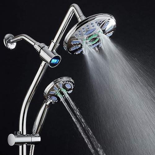 Miniatura 2 de Estación de spa de 34 pulgadas con barra deslizante sin taladro con cabezal de ducha antiobstrucción de 48 ajustes y pantalla LED de temperatura,