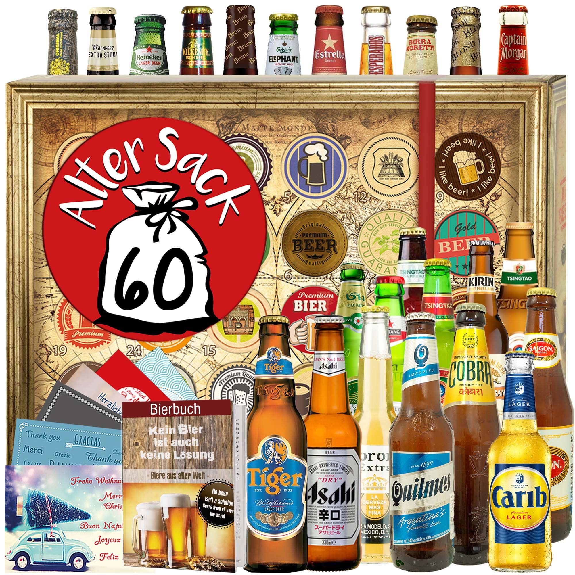 Alter Sack 60 - Geschenkidee Männer - Biere der Welt 24x - Bier Adventskalender 2024 2025