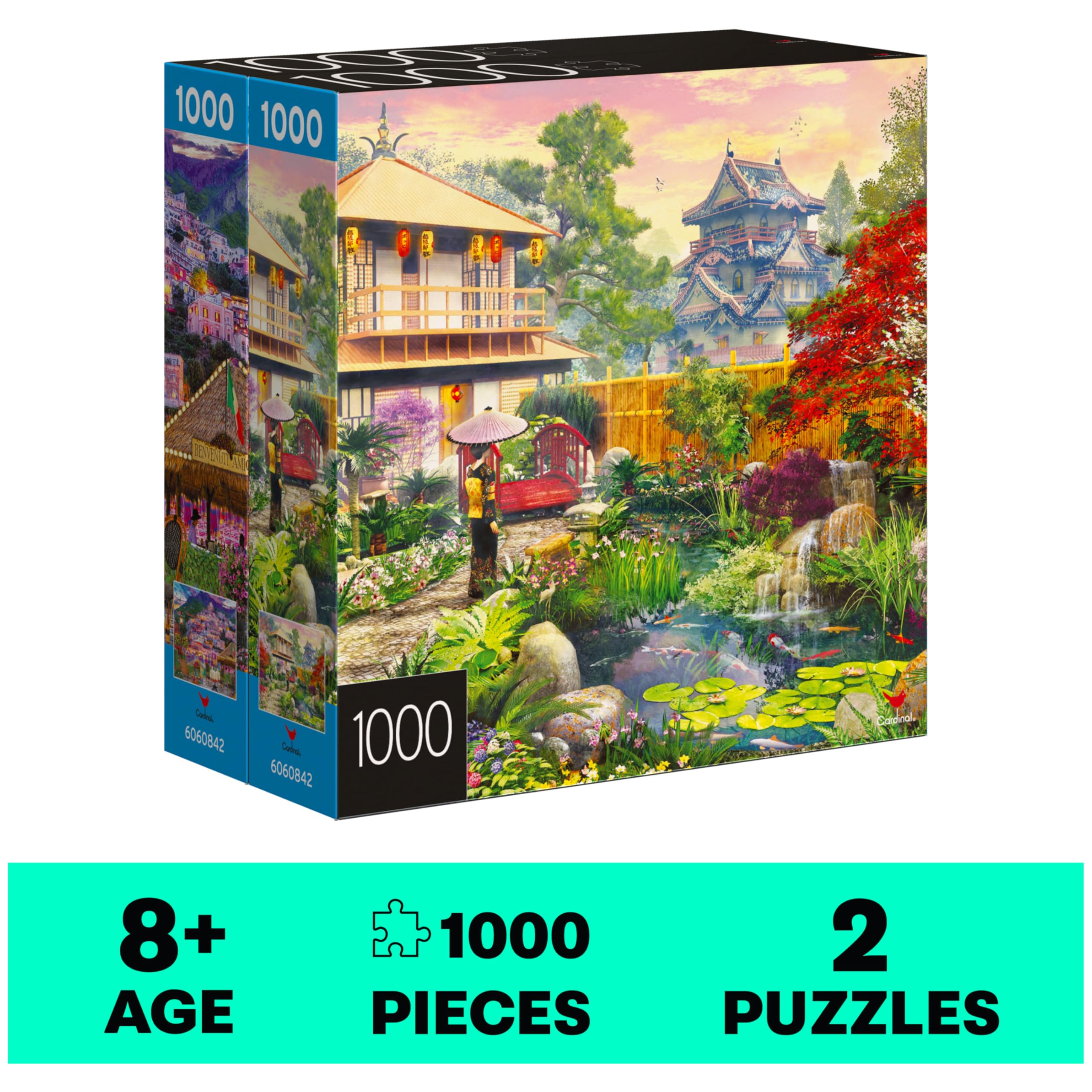 2-Pack of 1000-Piece Jigsaw Puzzles, Amalfi Coast & Japan Garden