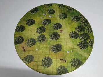 24" Diameter Forest Road Playmat with 1" Grid Stitched Edging, Double-Sided with Universal Dungeon Terrain