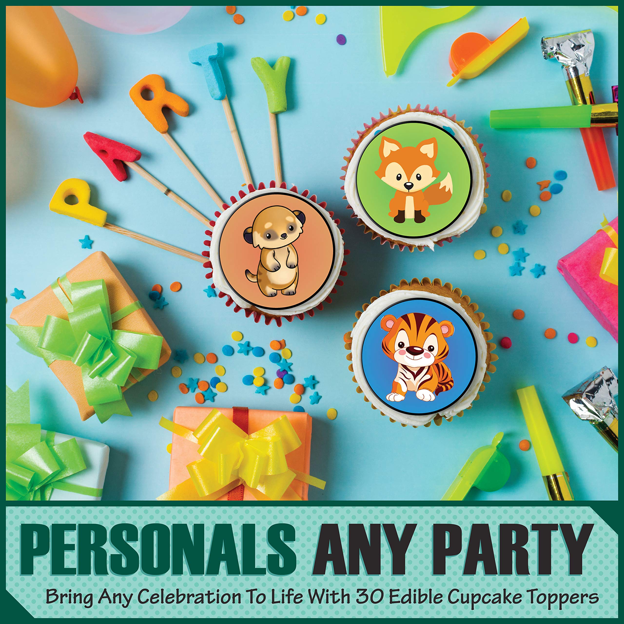 30 x Edible Cupcake Toppers Cute Jungle Animal Party Collection of