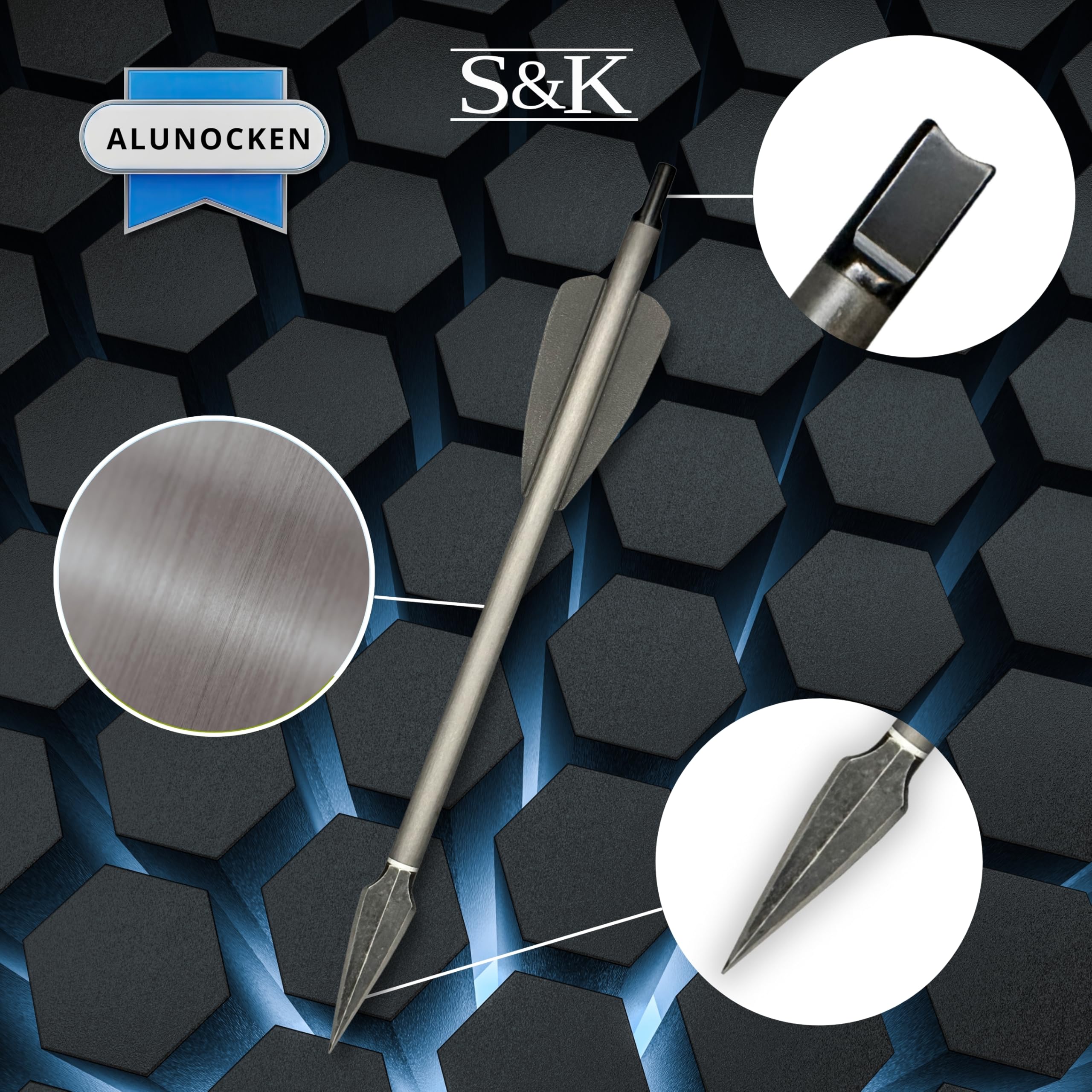 S&K - 5X Carbon Bodkinpfeile extrem, Alunocken, 7,5" für Cobra Adder, R9, RX, R10 – Made in Germany – Hochpräzise Armbrustbolzen mit Jagdbodkin & Aluminium-Nocke – 15,8g