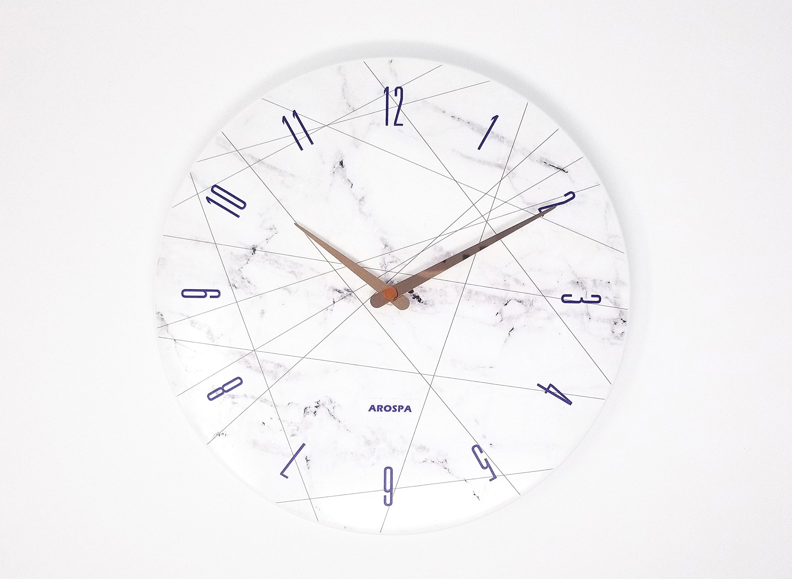 Modern Art Inspired Design Non-Ticking Silent Sweep 12” Open Face Wall Clock with Gloss White Finished Frame (White Marble with Lines)