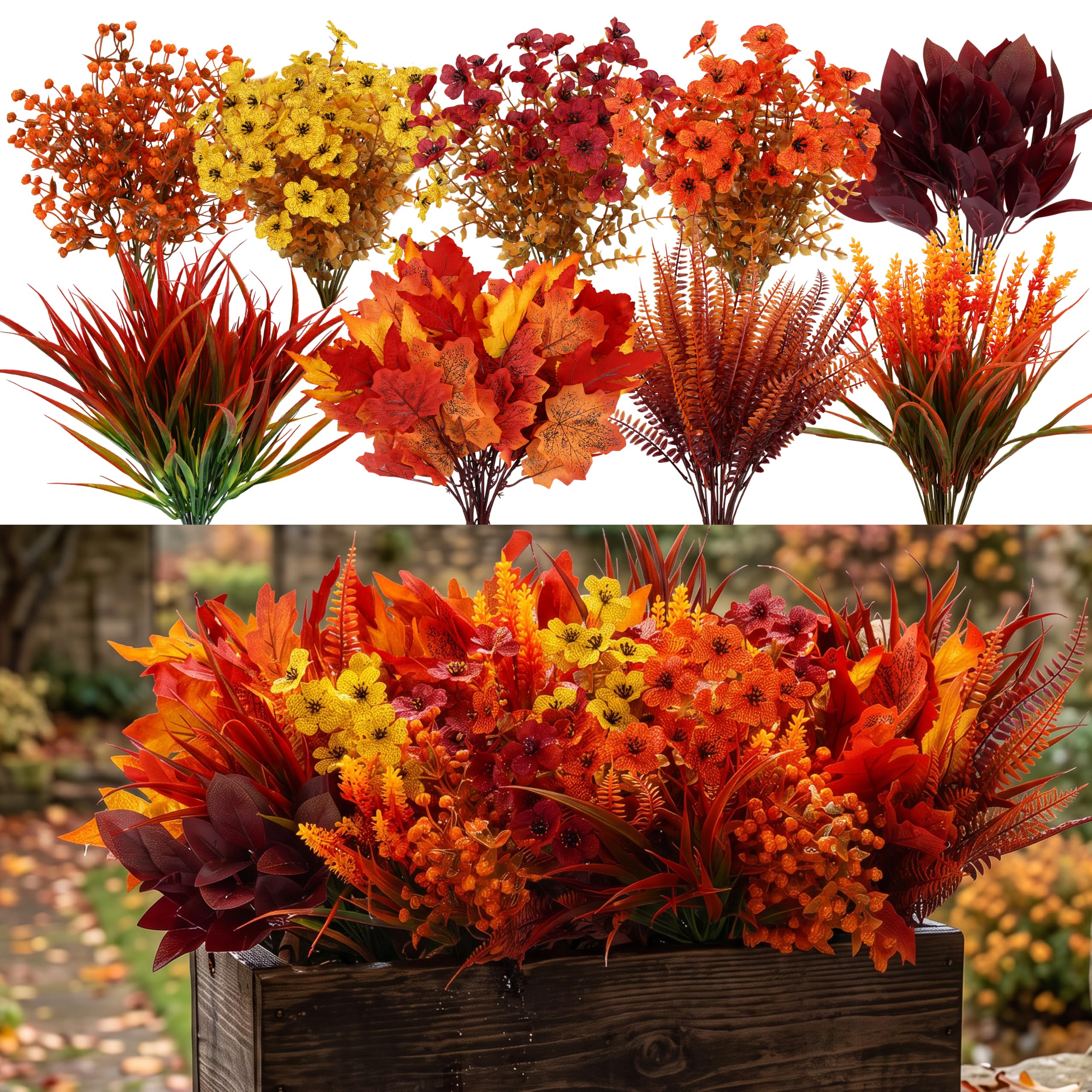 CEWOR Fake Fall Flowers for Outdoor UV Resistant 24 Bundles Plastic Plants