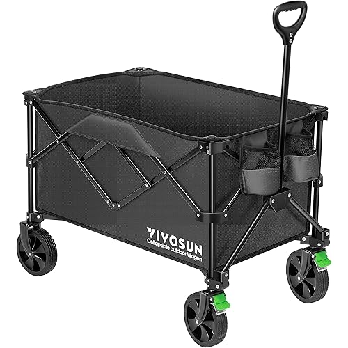 VIVOSUN Heavy Duty Collapsible Folding Wagon Utility Outdoor Camping Garden Cart with Universal Wheels & Adjustable Handle, Black