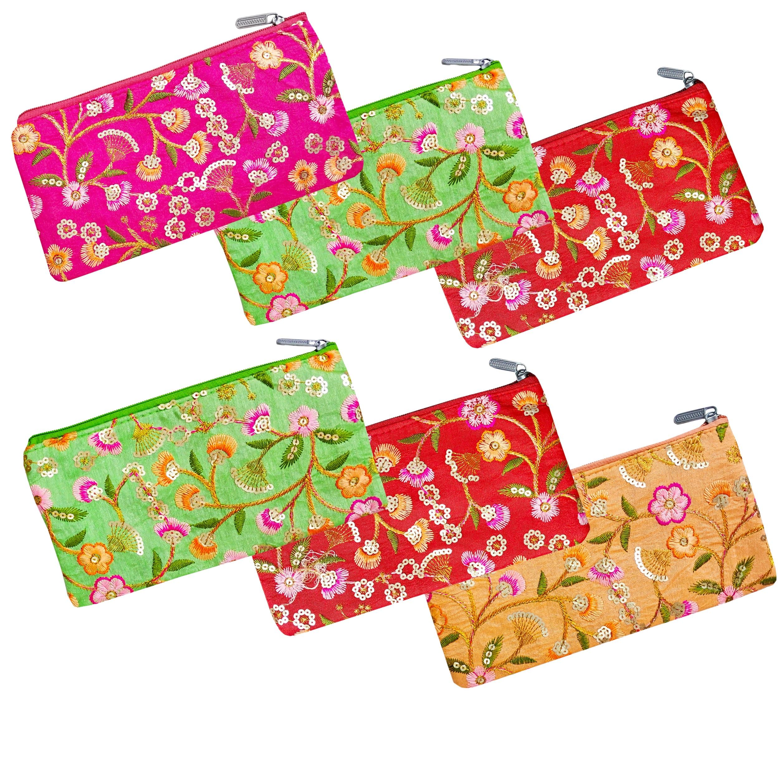 Women Small Purse Combo for Return Gifts Embroidered Coin Pouch Zipper Wallet for Women & Girls Ethnic Potli Makeup Organizer Pouch for Wedding, Mehendi, Party Favors (6 Pc Purse)-image-2