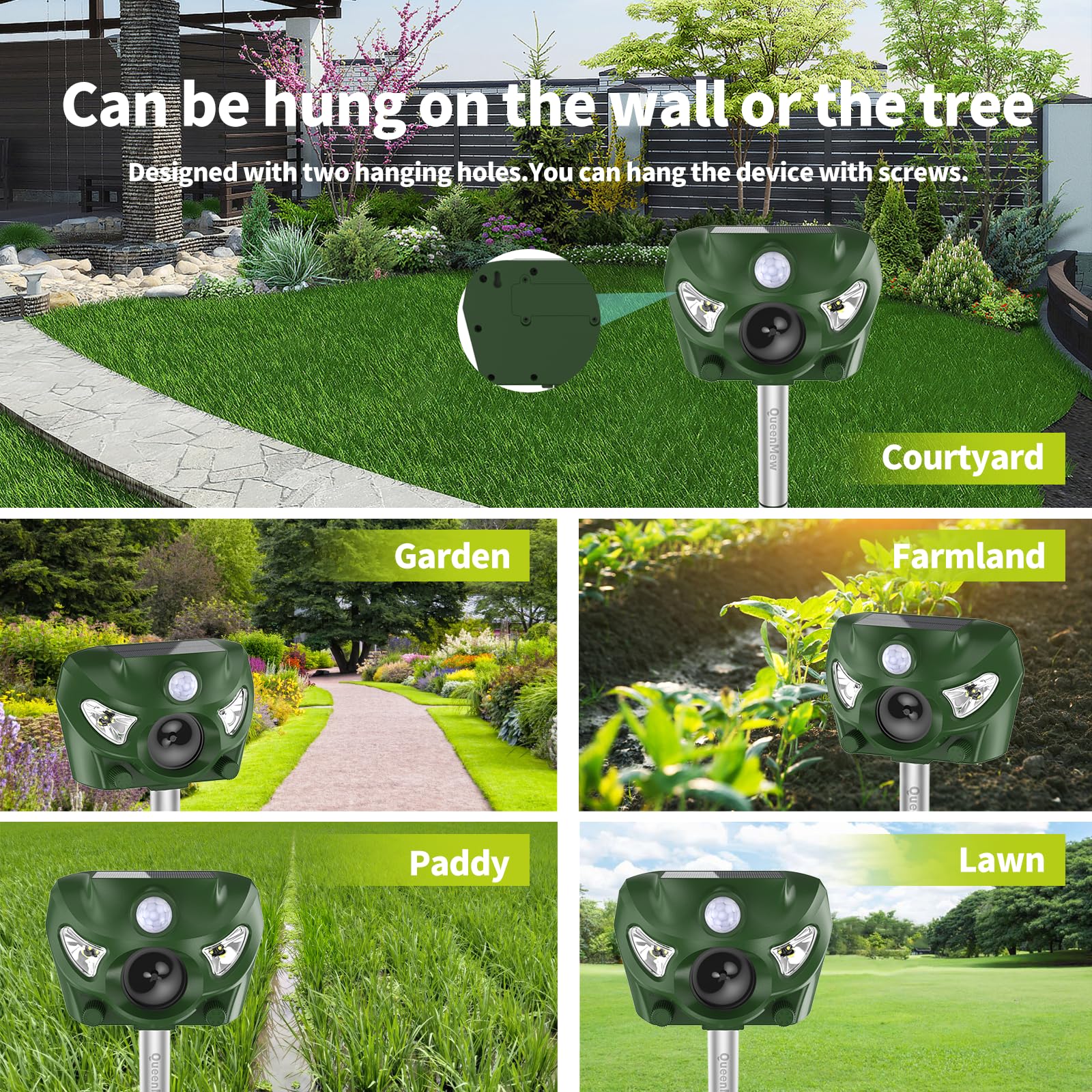 Repelente para Gatos, Ahuyentadores de Gatos Exterior Multifuncionales, Repelente Gatos Jardin Exterior, Solar Ultrasonido Repelente para Gatos con Sensores Infrarrojos y Flash LED y Sonidos de Alarma