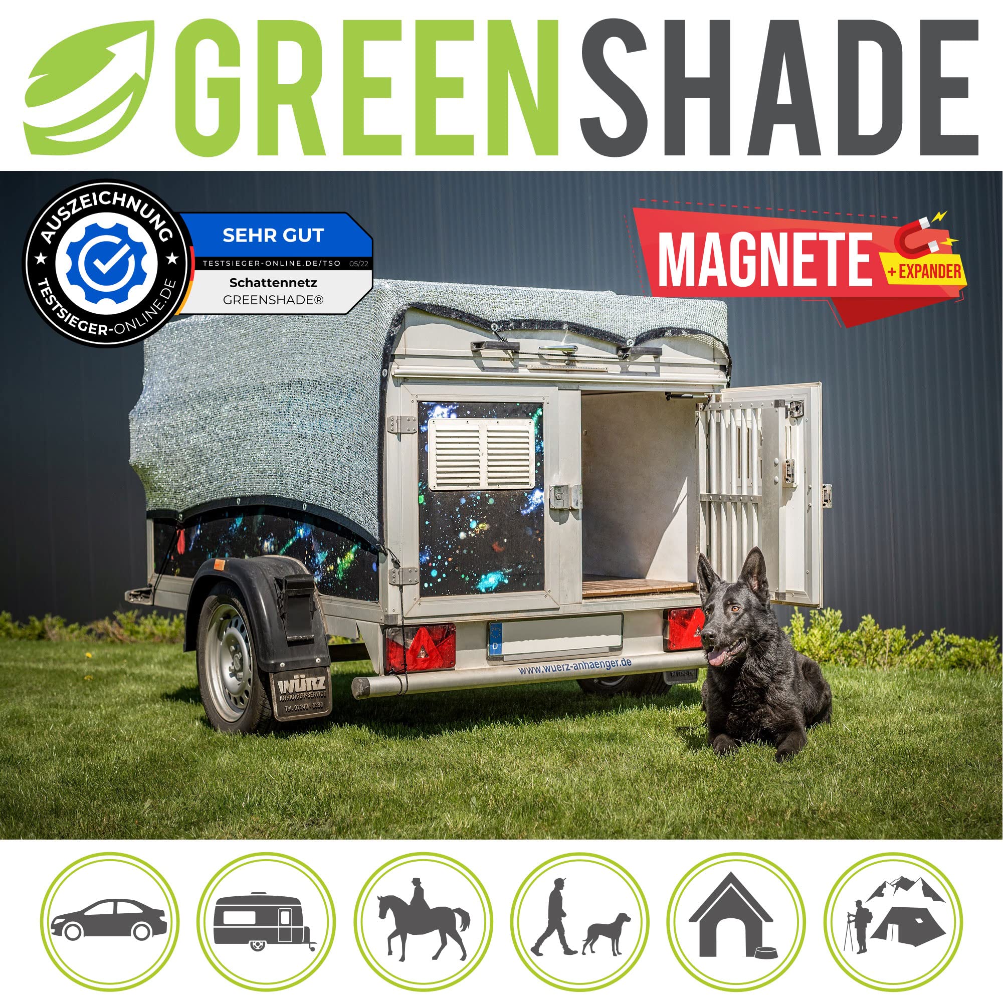 GREENSHADE Siatka - L 4x3m - 12m² - zestawem magnesów - Premium ochrona przed UV - siatka cieniująca do samochodu - Aluminiowa ochrona przed ciepłem