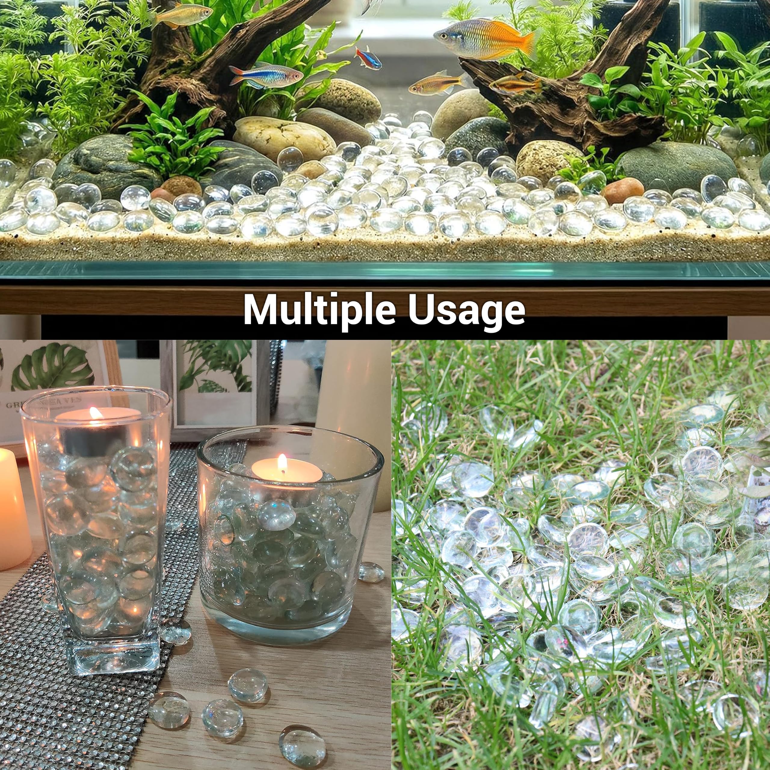 ARSUK Perle e ciottoli in Vetro, Vetro Nuggets, ciottoli, Gemme Forma Rotonda, Decorazioni (Clear 170-180 PCS Pebbles)