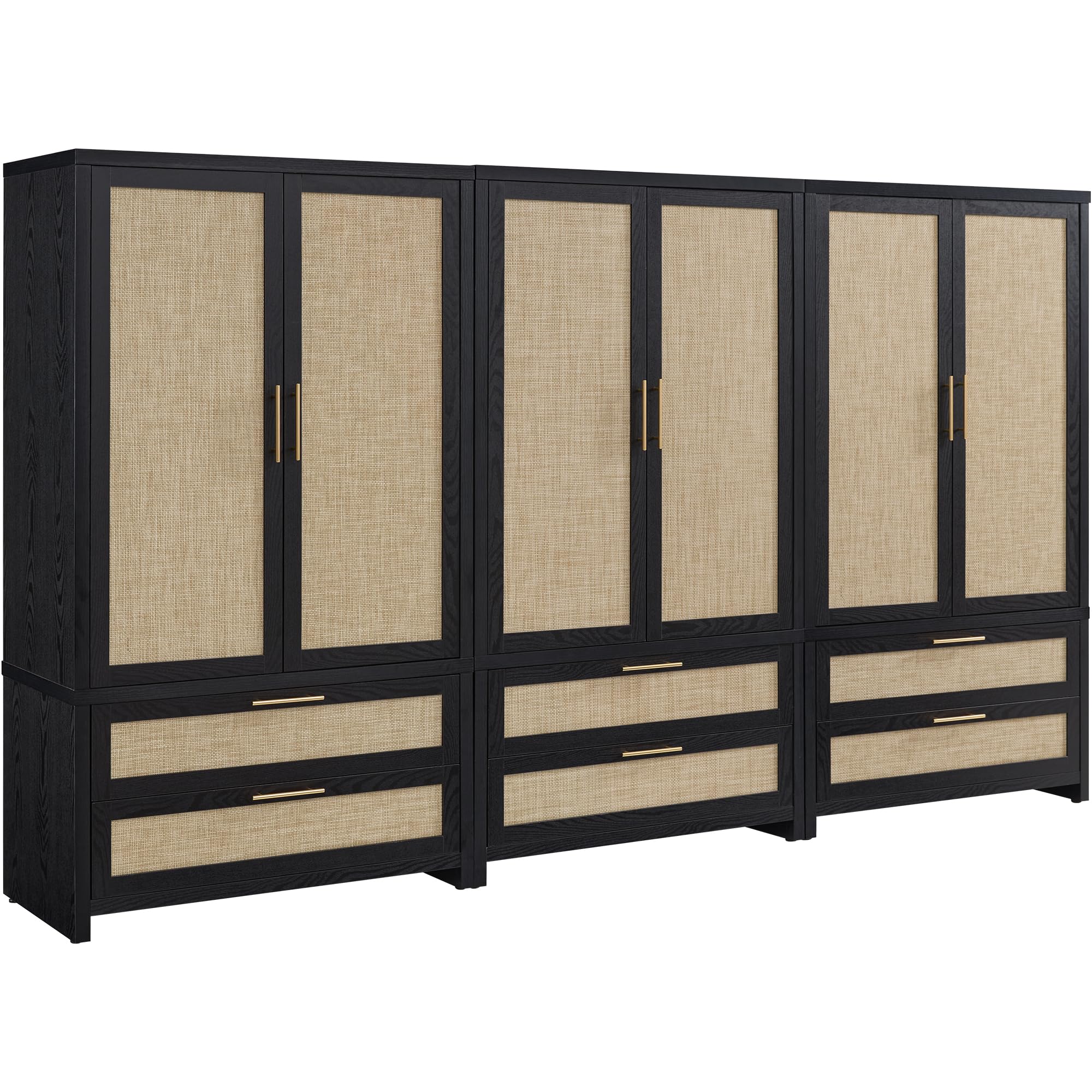 SICOTAS Armoire Wardrobe Closet, Larger Rattan Armoires Wardrobe Cabinet with 2 Large Drawers & Hanging Rod, Tall Closet Storage Cabinet for Cloak