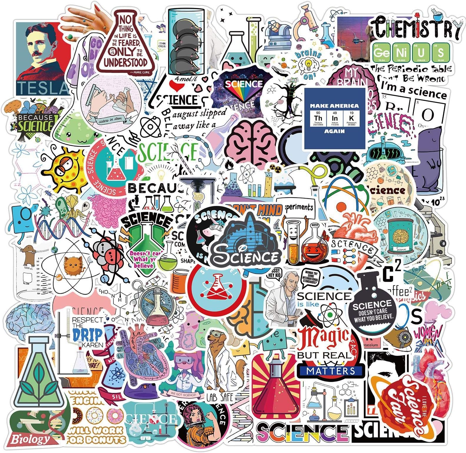 100Pcs Science Lab Stickers - Chemical Experiment Equipment Stickers for Laptops, Cars, Scrapbooks, Phones, Skateboards - Waterproof, Aesthetic, Personalised for Teens, Boys, Girls, Adults
