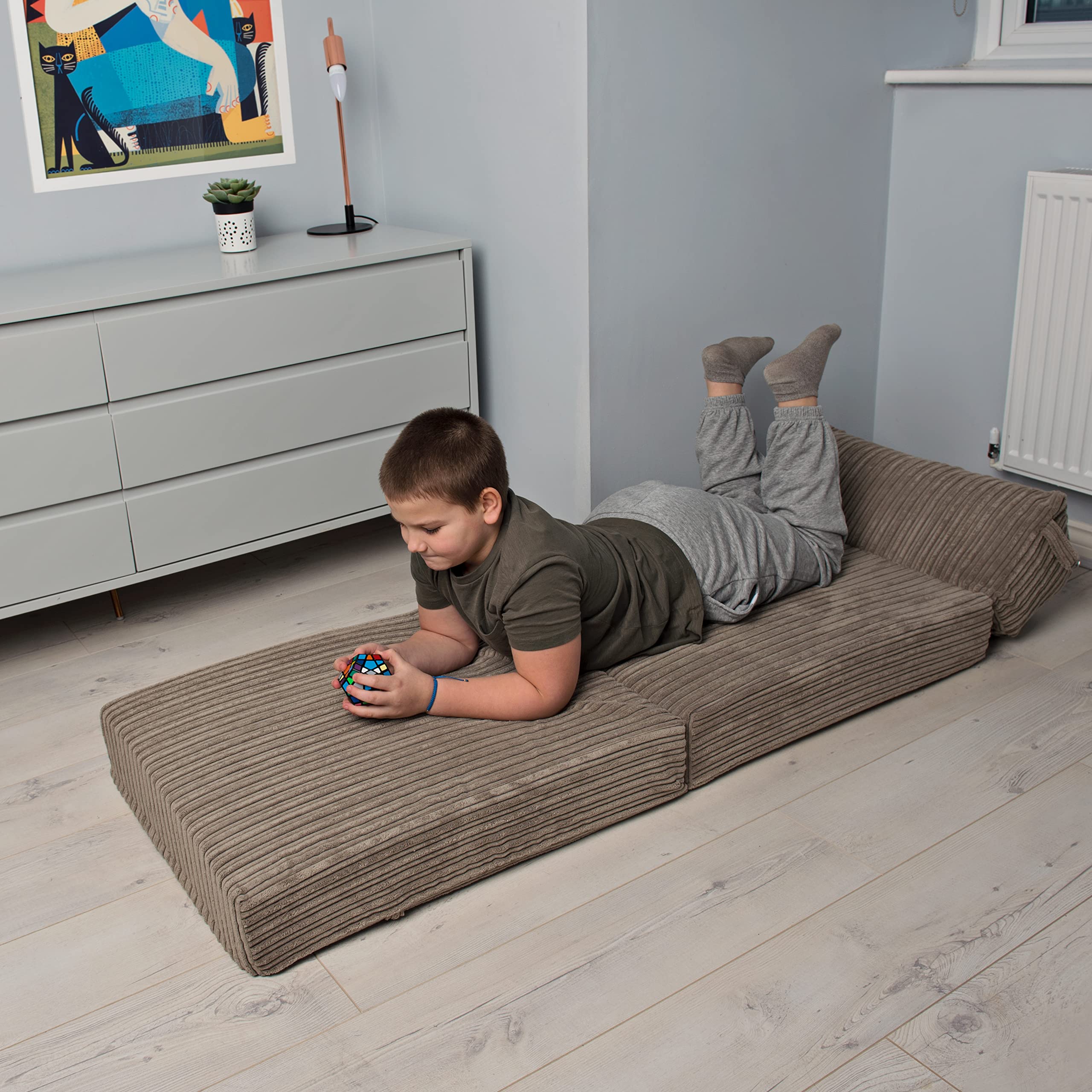Loft 25 Jumbo Cord pieghevole singolo Futon Z-letto materasso divano | Sleepover Guest Living Room | Sedia morbida e confortevole | Leggero e durevole | Mobili in tessuto di qualità Cord (Acciaio)