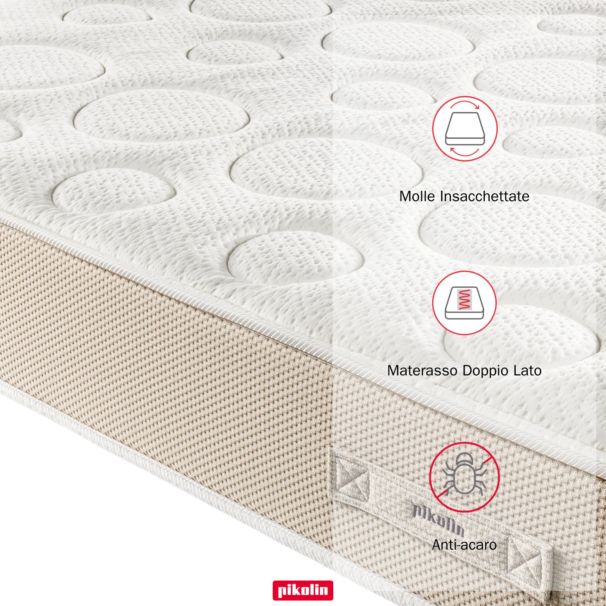 PIKOLIN Materasso Singolo 80 x 190 cm Memory Foam Altezza 28 cm Materasso Ortopedico Premium Nucleo Molle Insacchettate Extra Comfort Doppia Faccia Trattamento Igienico Antiacaro