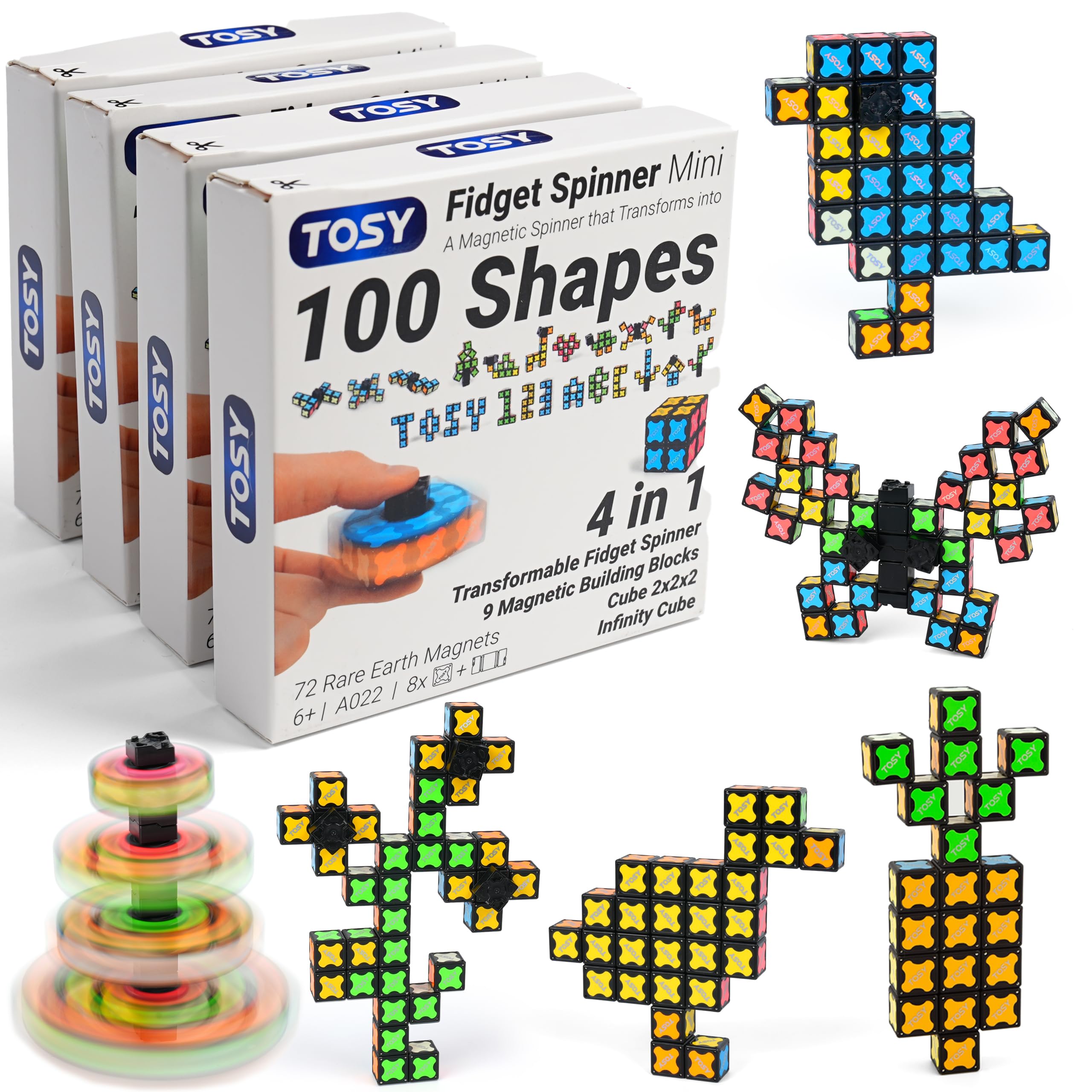 TOSY Magnet Fidget Spinner – 3-in-1: verwandelbarer Fidget-Spinner, Infinity-Würfel, 2x2 Puzzlewürfel, Leuchtend, Anti-Stress, STEM/STEAM-Sensorik-Magnetspielzeug