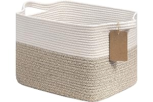 Goodpick Woven Storage Basket for Shelves, Baskets for Storage, Brown and White Storage Bin