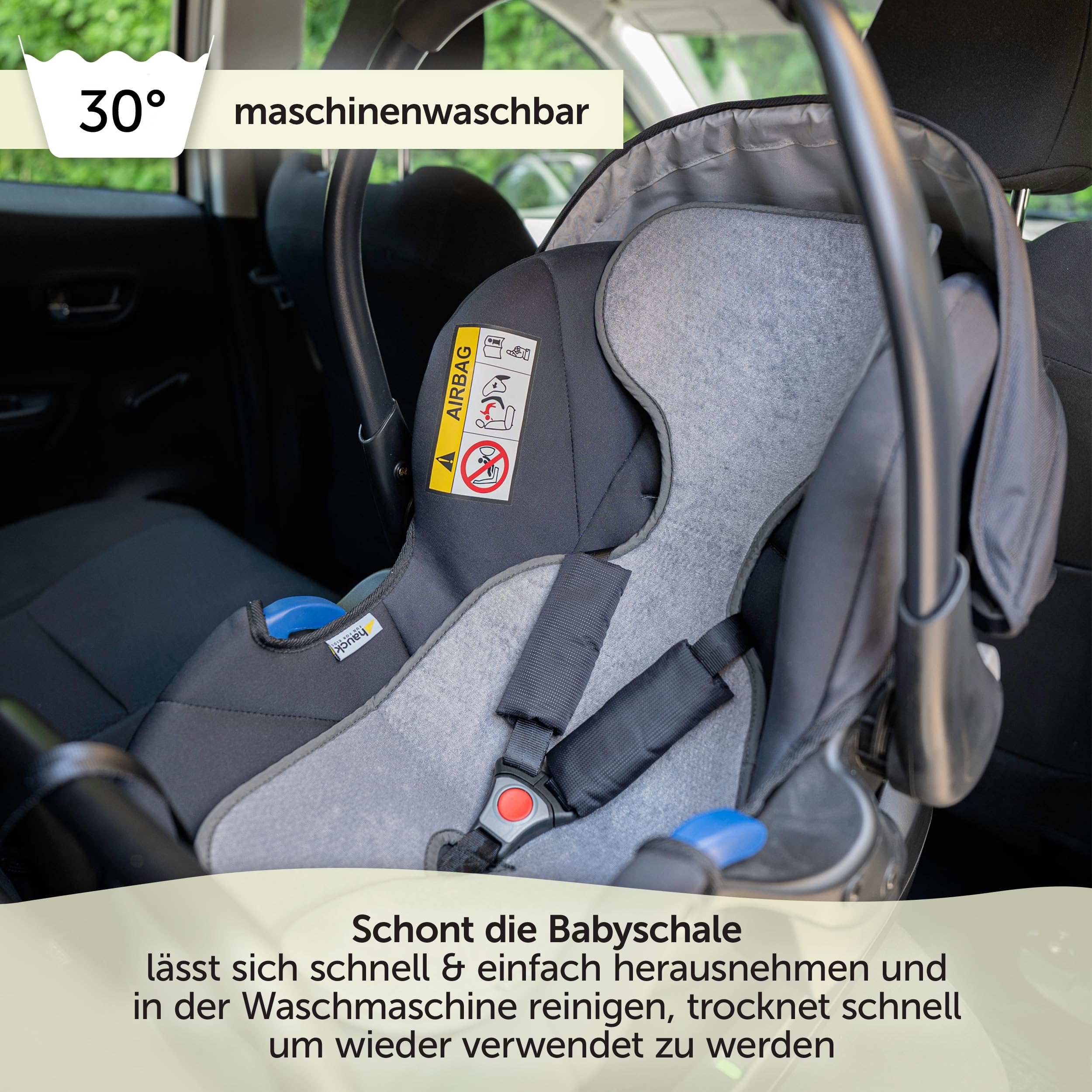 Zamboo Komfort Sitzauflage für Babyschale & Reboarder (passend für Maxi-Cosi, Cybex, Römer) - Atmungsaktive Sommer Sitzeinlage gegen Schwitzen, schont den Kindersitz Bezug - Grau