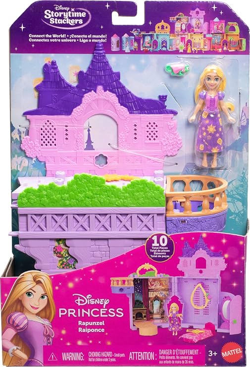 Mattel Disney Princess Rapunzel Storytime Stackers Doll House Playset | Posable Rapunzel Small Doll w/ Removable Skirt, Pascal Animal Figure & 7 Accessories, Inspired by Disney Tangled, JDP61