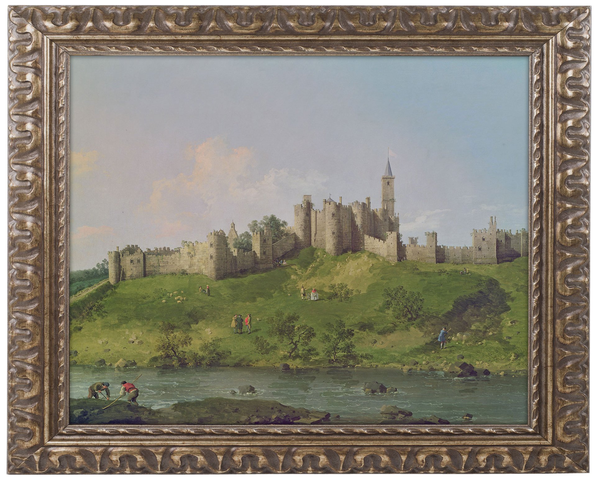 Alnwick Castle Canvas Artwork by Canaletto, 16 by 20-Inch, Gold Ornate Frame