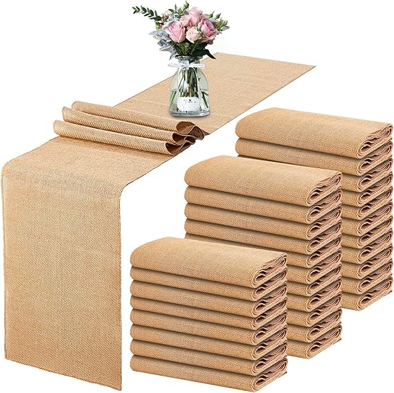 Chumia 30 Pcs Wedding Table Runner Burlap Table Runners