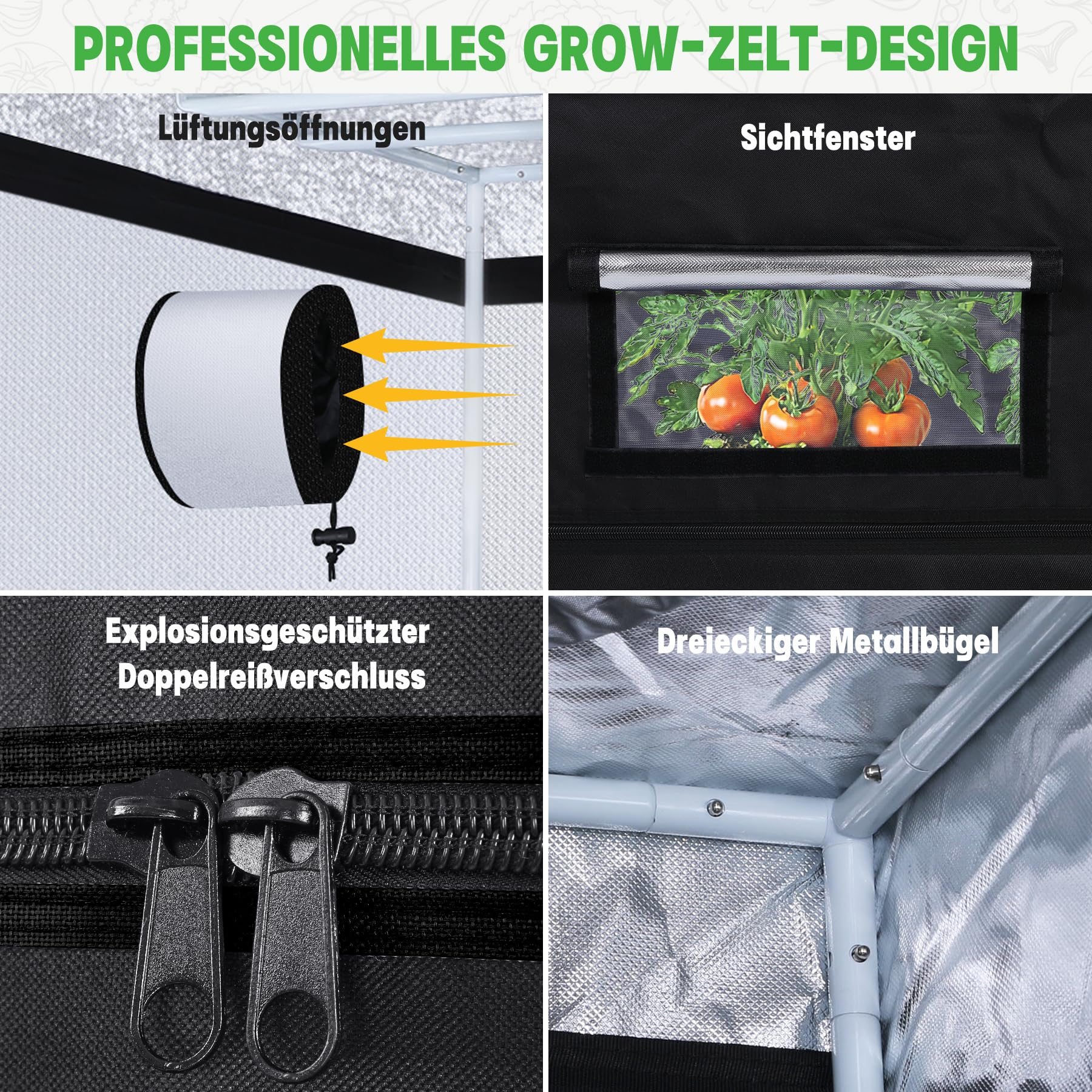 Grow Box Kit Completo, Tenda da Crescita, Luce per Piante da 120W, Kit Completo di Tenda idroponica 600D con Sistema di Ventilazione, con Termoigrometro e Timer(60x60x180CM-4Z)