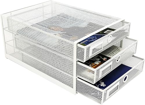 Miniatura 6 de Exerz - Organizador de escritorio de malla de alambre con 3 niveles deslizantes, cajones clasificador de papelmultifuncionalconstrucción sólida de