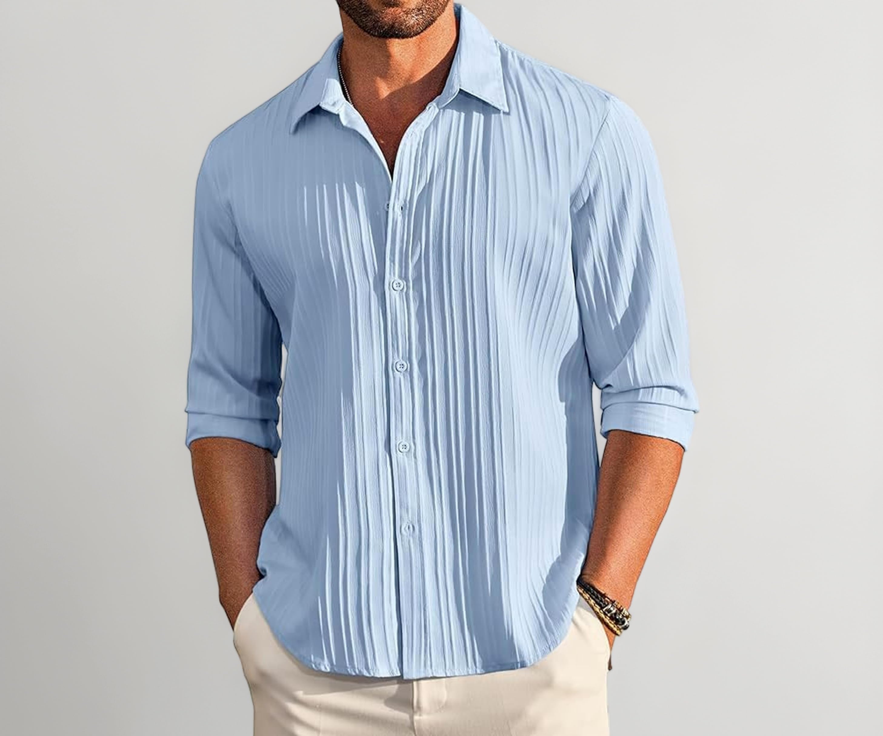 Men's Casual Button Down Shirts Long Sleeve Linen Shirt Fashion Textured Beach Summer Shirts| Men Stylish Shirt | Men Fancy (Available in Plus Size)