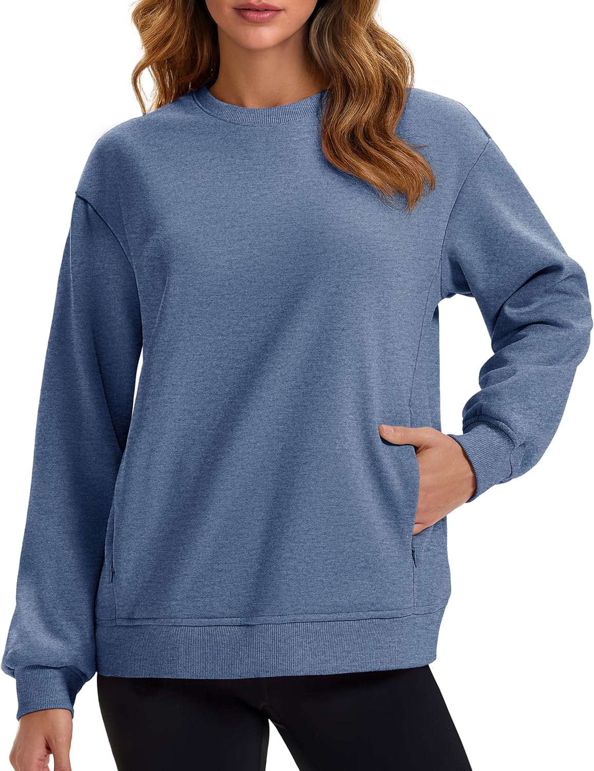 MAGCOMSEN Women's Sweatshirts Fleece Lined Pullover Crewneck Cotton Casual Winter Warm Tops with Zip Pockets