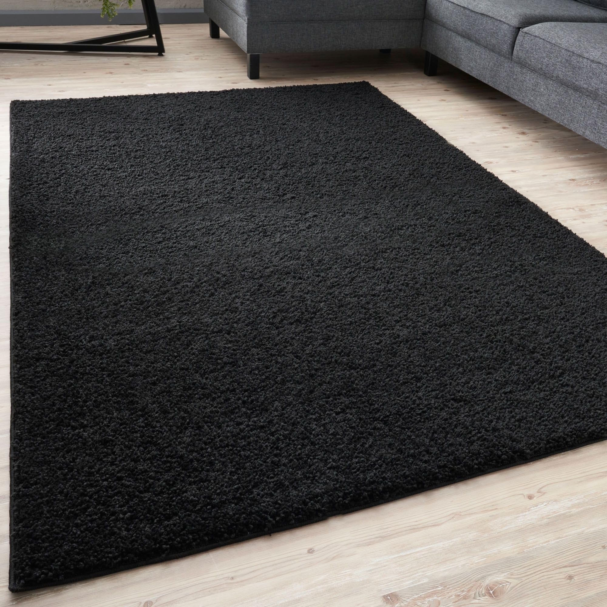 THE RUGS Living Room Rug - Shaggy Soft And Elegant Carpets For The Bedrooms And Kitchen, Easy To Clean, Many Different Sizes (240x340 cm, Black)