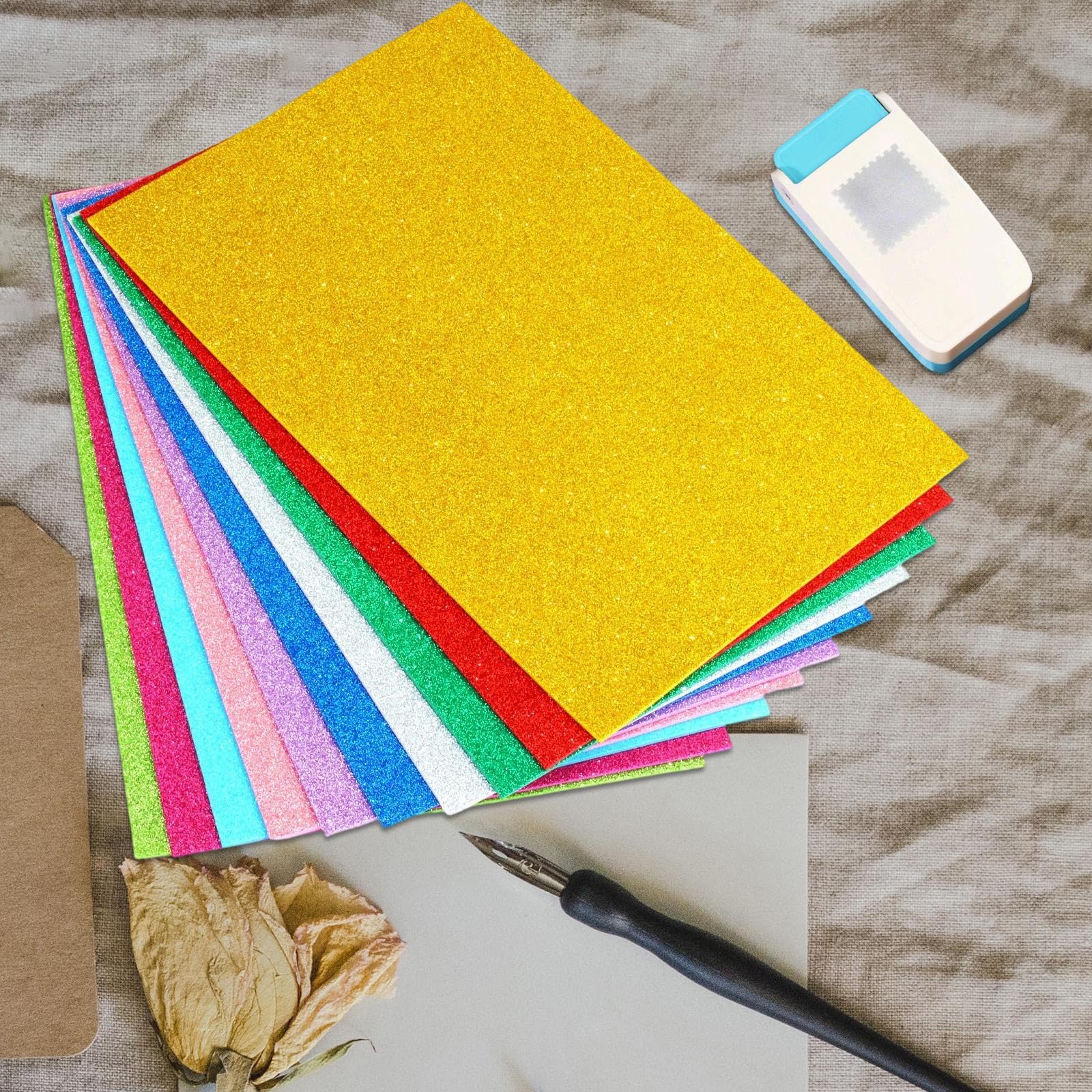 Troqueladora cuadrada para cartulina, herramienta de borde con forma de troquel, adecuada para manualidades, álbumes creativos personalizados, 10 papeles con purpurina