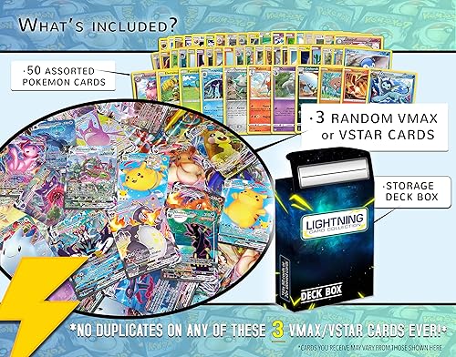 Miniatura 2 de Paquete de 3 Vmax sin duplicados incluye tarjetas ultra raras Rainbow Rare Cards con una caja de cubierta de colección de tarjetas Lightning que es