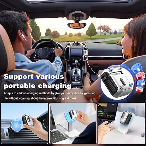 Miniatura 2 de RFUNGUANGO - Funda para AirPods compatible con MagSafe, a prueba de golpes, con función de soporte y herramienta de limpieza, completo, rígido,