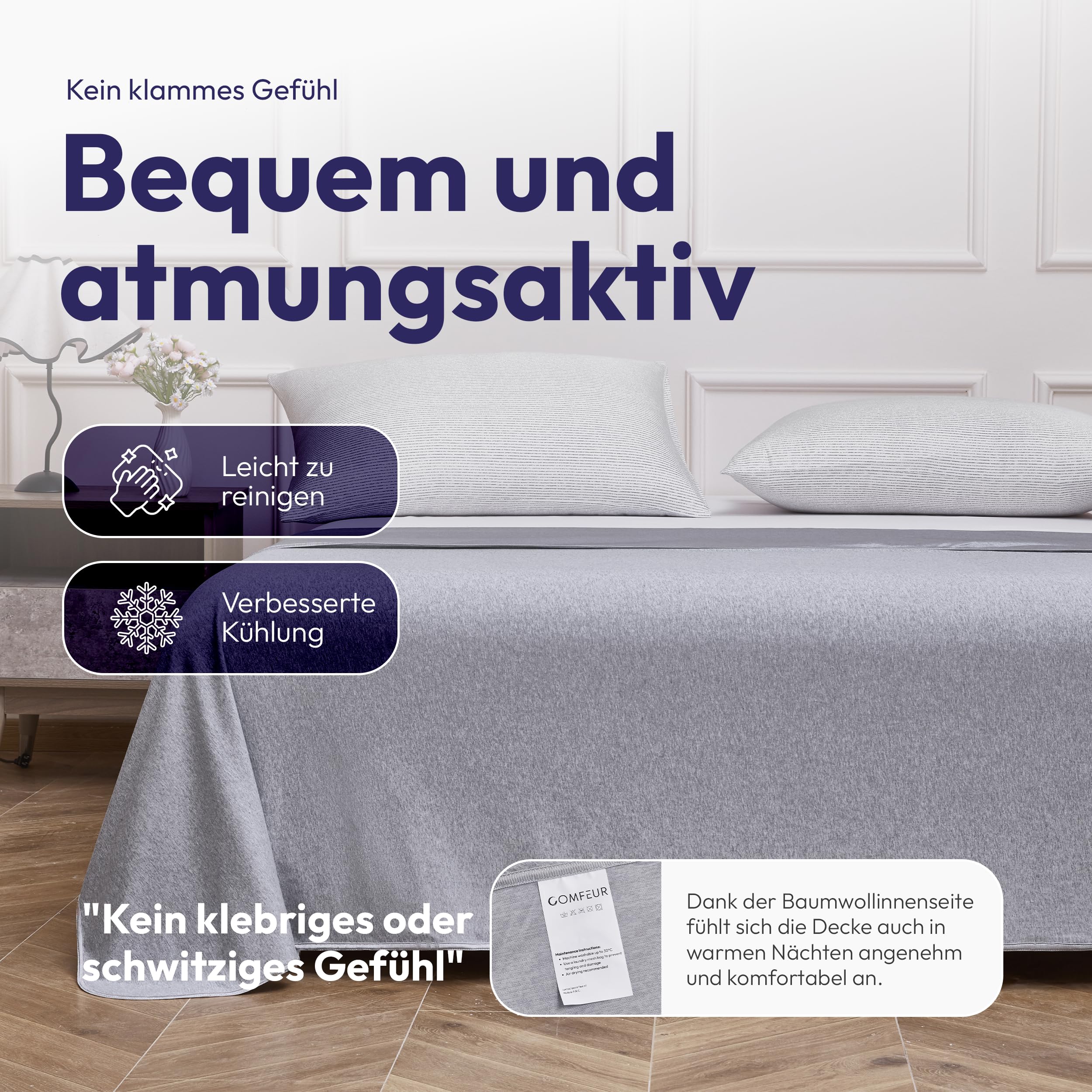 Kühlende Sommerdecke 140x220 cm - Kühlende Decke Sommer, Selbstkühlende Decke aus Baumwolle & Nylon für Hitzeschläfer - Atmungsaktiv, Leicht & Waschbar - Perfekt für Bett, Sofa & Reisen