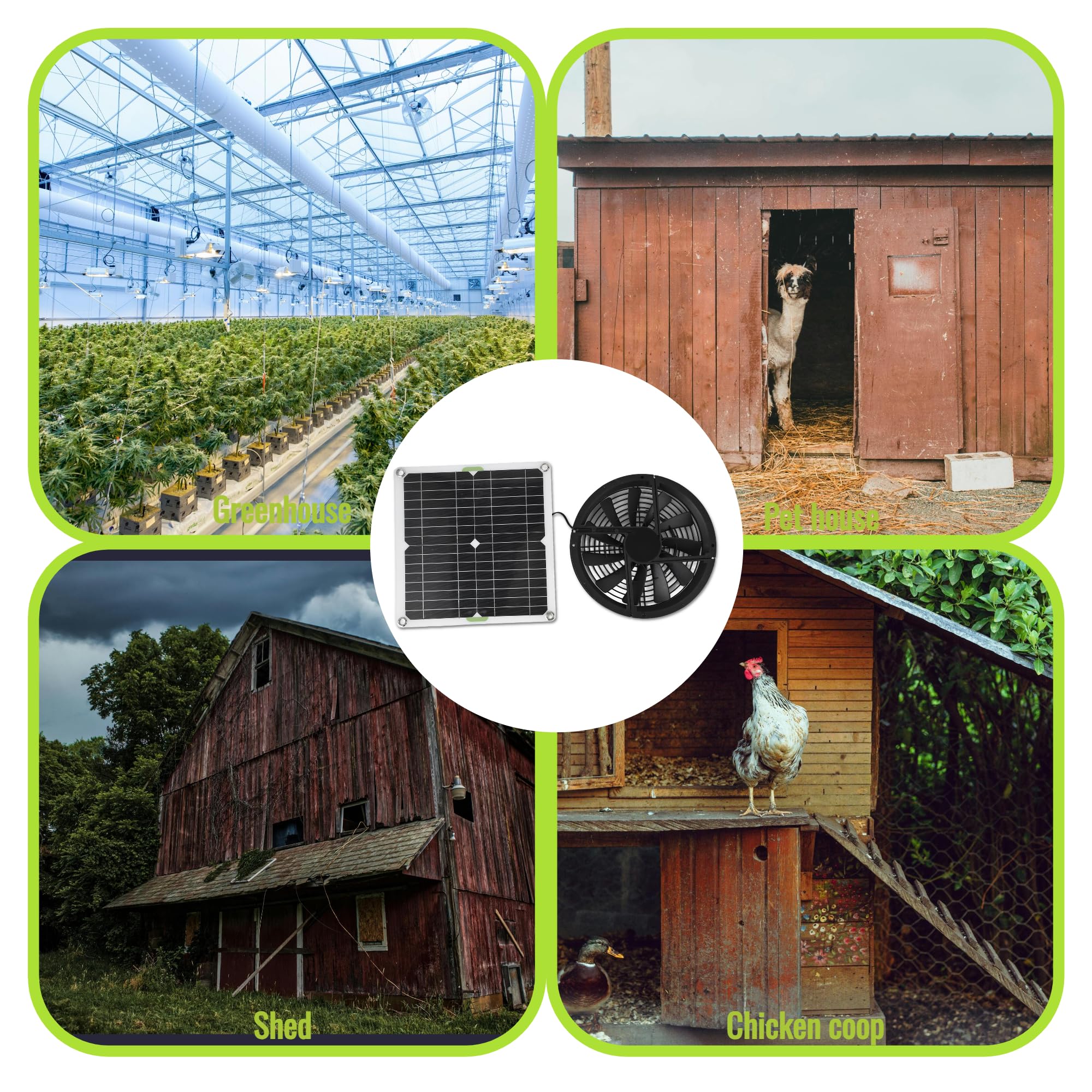 Kit de panneau solaire de 25,4 cm 100 W - Étanche - Panneau solaire rond - Ventilateur d'échappement pour poulailler, serre et abri de jardin