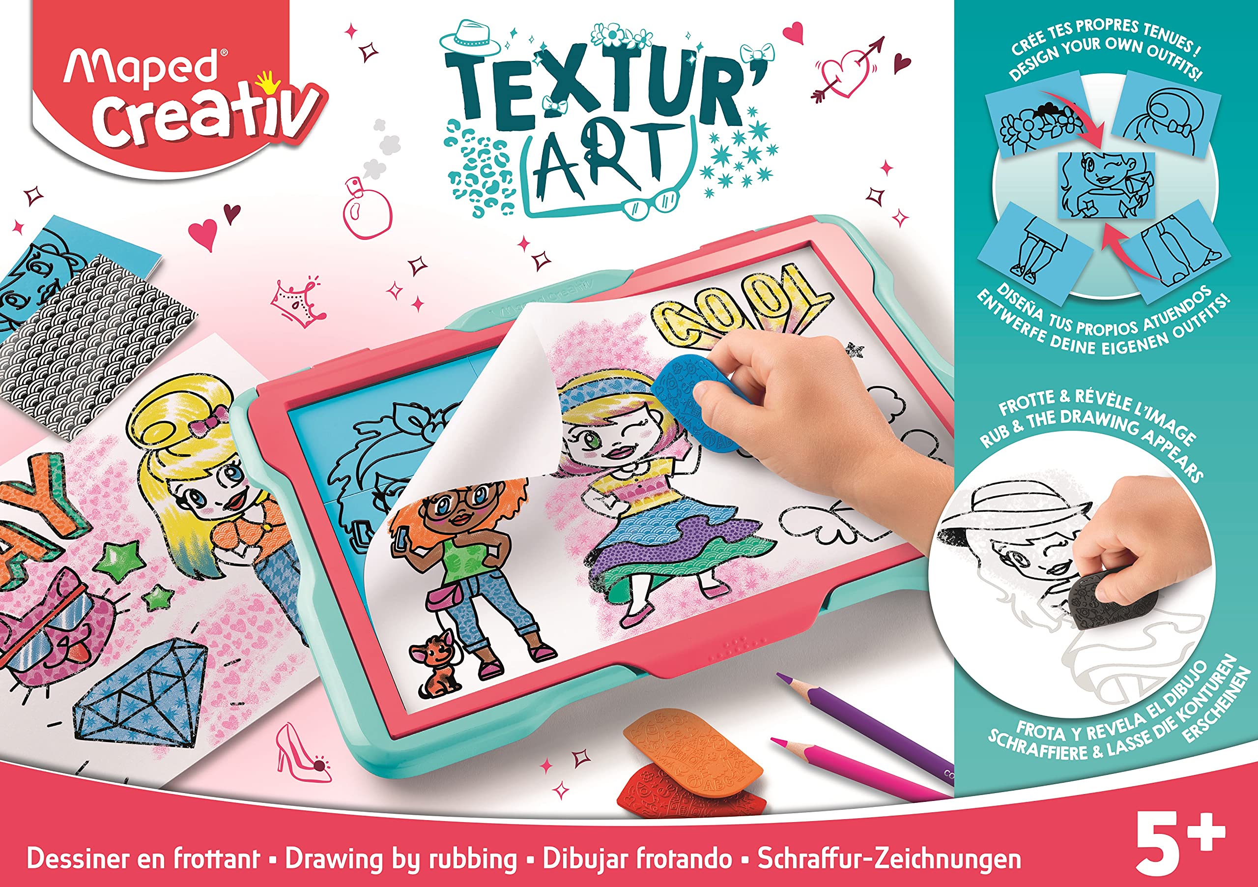 Maped Creativ - Textur'Art Fashion - Rysowanie przez pocieranie - Zabawna taca do rysowania - Kreatywny wypoczynek dla dzieci od 5 lat 907046 Wielokolorowy