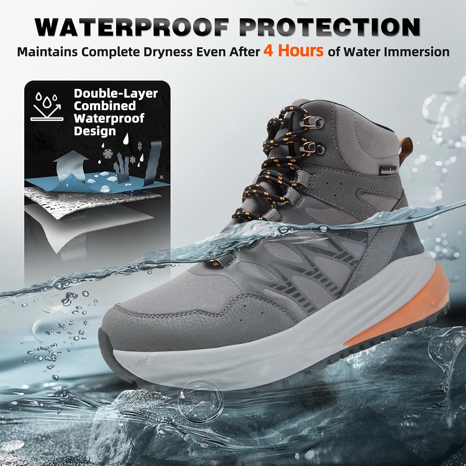 Men's Orthopedic Wide Waterproof Hiking Boots: Comfortable Plantar Fasciitis Work Walking Running Trekking Shoes, Orthotic Non Slip Flat Feet Mid Ankle Support Trail Sneakers for Foot Pain Relief