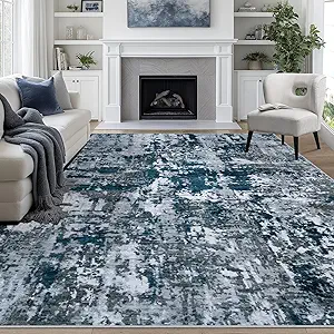 9x12 Area Rugs for Living Room Rug Washable: Abstract Large Rug for Dining Room Bedroom Carpet Non Slip 9 by 12 Indoor Modern Nursery Home Office Navy Grey