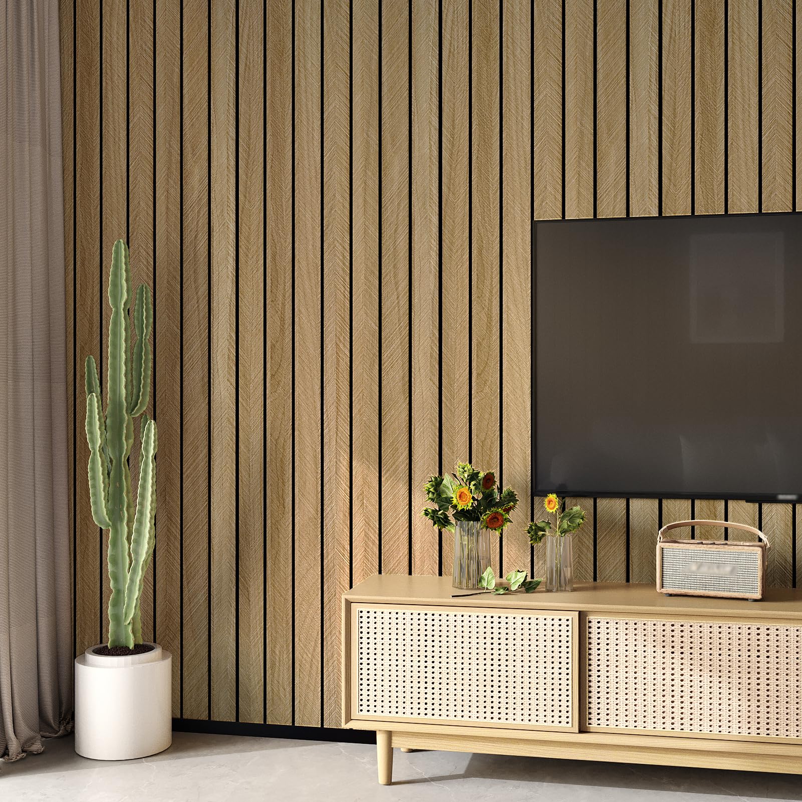 Panel de pared de listones de madera marrón acústico 3D para