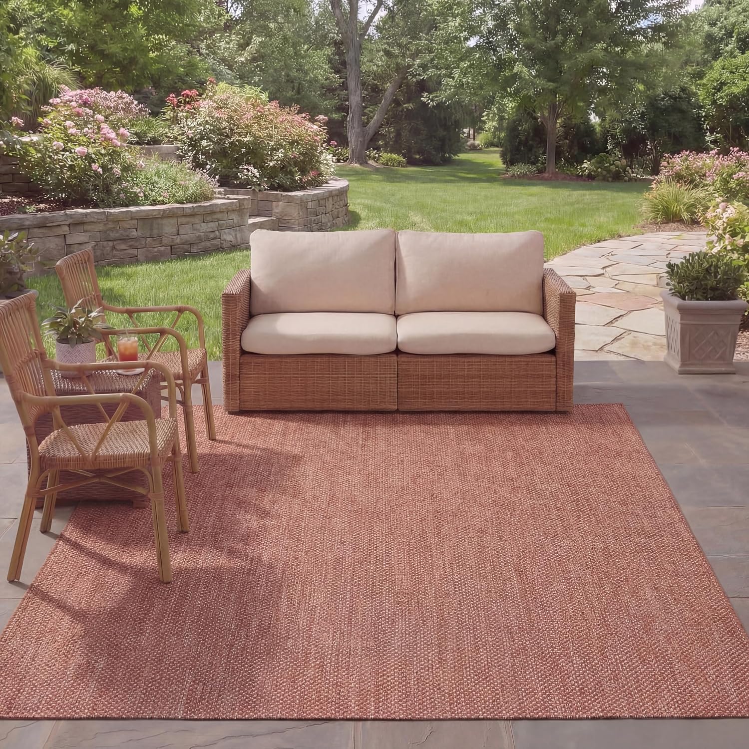 SAFAVIEH Washable Rug Outdoor Courtyard Collection - 8' x 10', Red & Beige, Non-Shedding & Easy Cleaning, Ideal for Patio, Backyard, Mudroom (CYS8521-365)