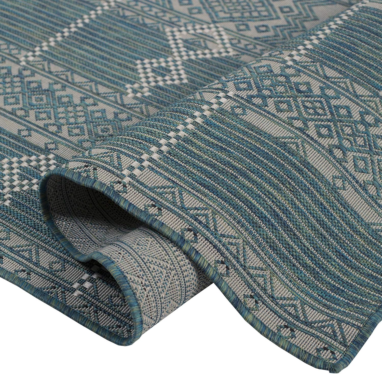 Ocean Hues Geometric Outdoor Rug 5'3"x7'6" Synthetic Easy Care